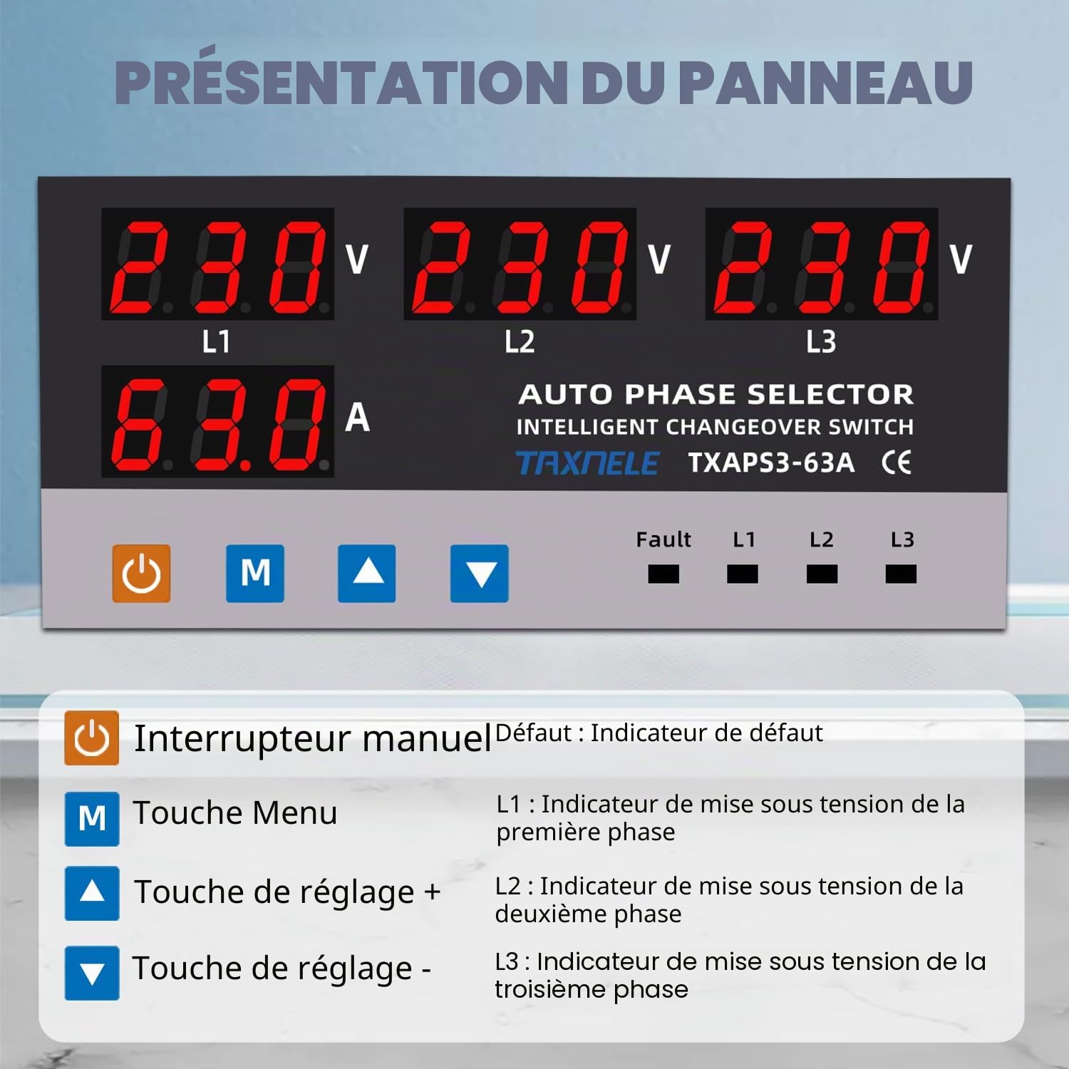 3 protecteur de surtension triphasé ATS commutateur automatique sélecteur de phase alimentation sans interruption 63A 100A 220V 3P limiteur de surintensité (100A)