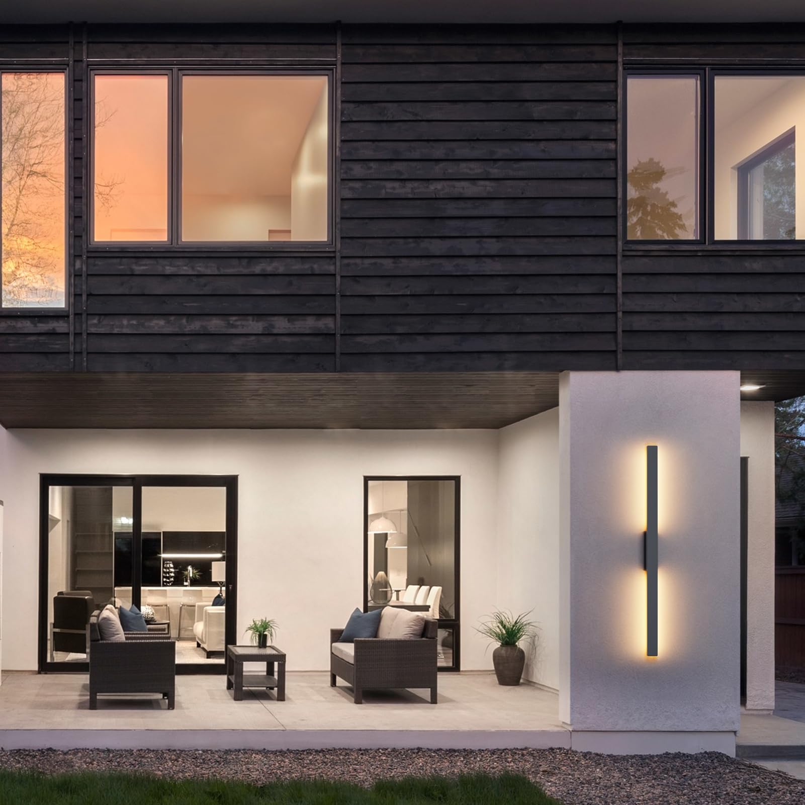 Klighten Lange Wandleuchte LED Aussen Innen 28W 1750LM, Villa Außenwandleuchten Wasserdicht IP65 Außenlampe Wandlampe für Garten Terrasse Korridor, 104cm, Warmweiß 3000K, Anthrazit
