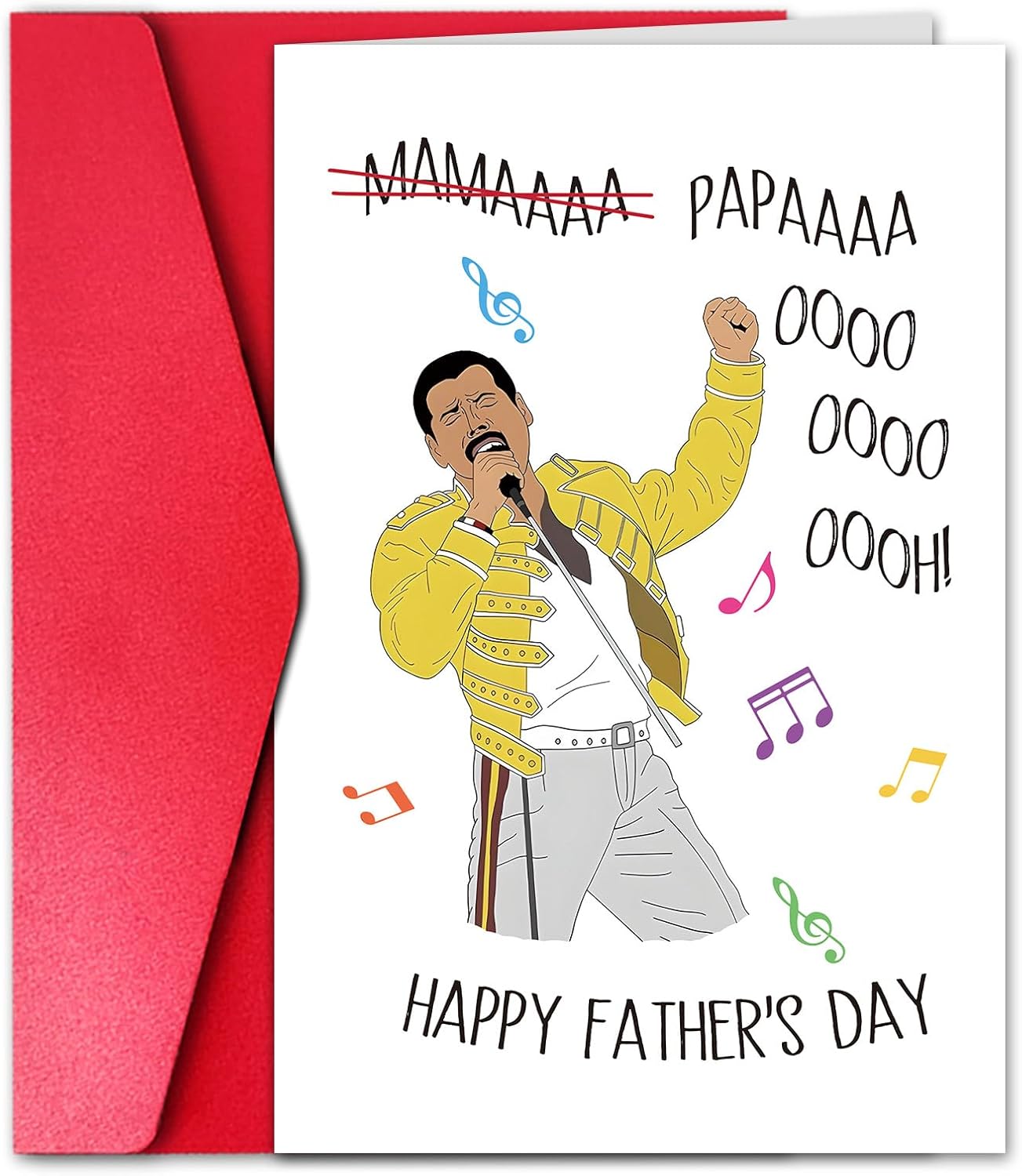 Happy Rock Music Father's Day Card, Vintage Lyric Design with Red Envelope, Funny Premium 300gsm Matte Greeting Card for Dad, Husband & Grandpa #15