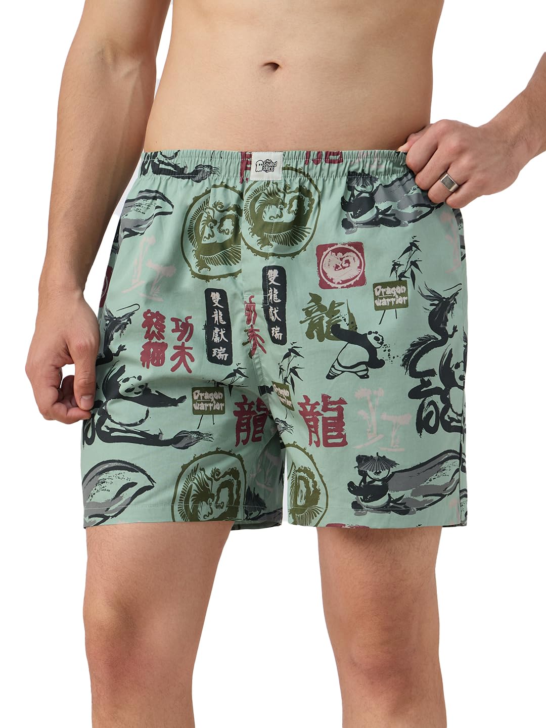 Kung Fu Panda: Inner Peace Men and Boys Green All Over Printed Pull On Cotton Boxer Shorts-image-10