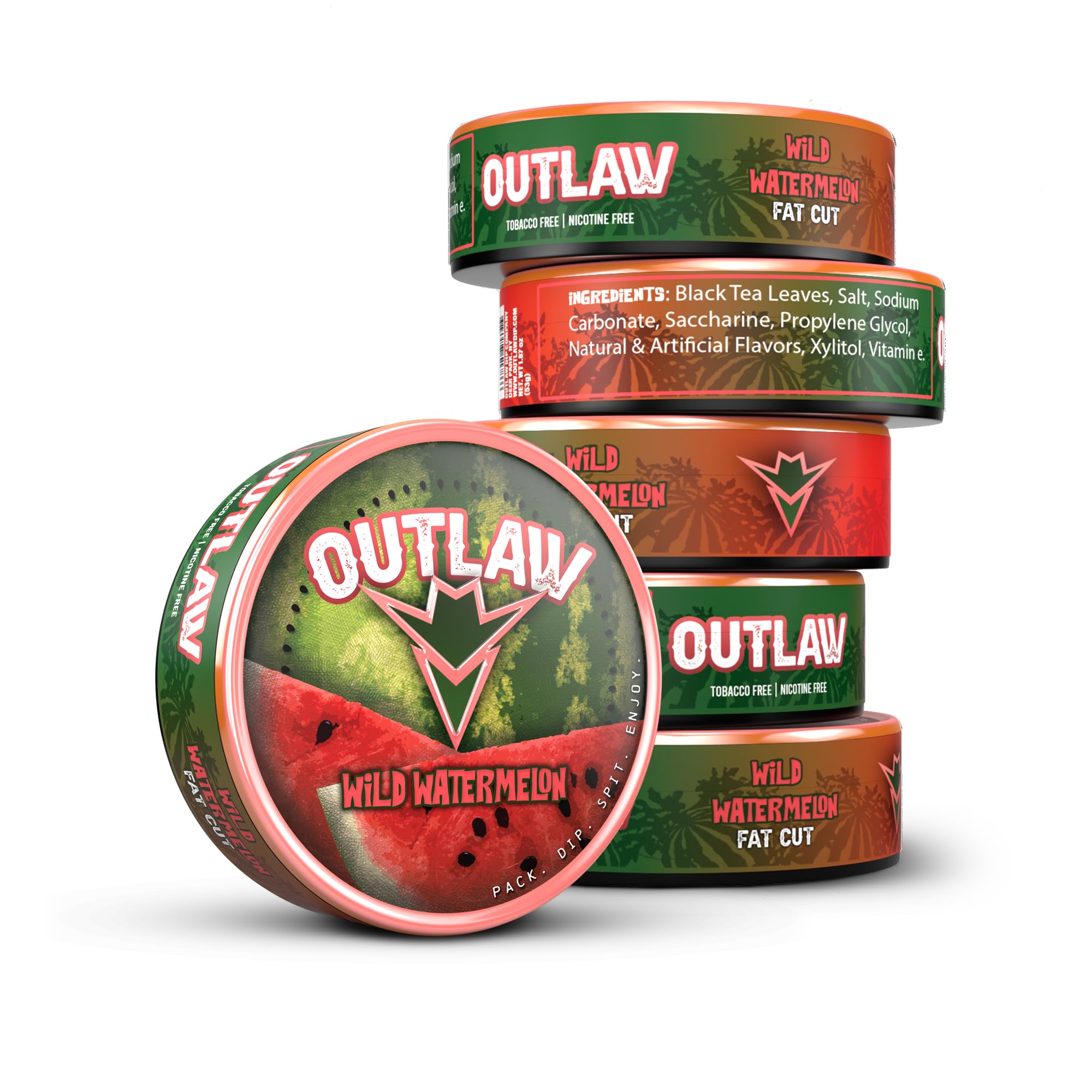 OUTLAW DIP COMPANYWild Watermelon - Fat Cut - 6 Pack - Tobacco & Nicotine Free Chew