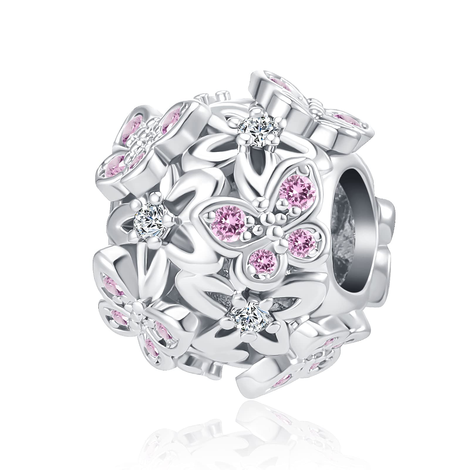 Butterfly Flower Garden Charm Magnolia Bloom Crystal Opennwork Enamel Bead for Pandora Charm Bracelet, crystal rhinestone, synthetic crystal,-image-43