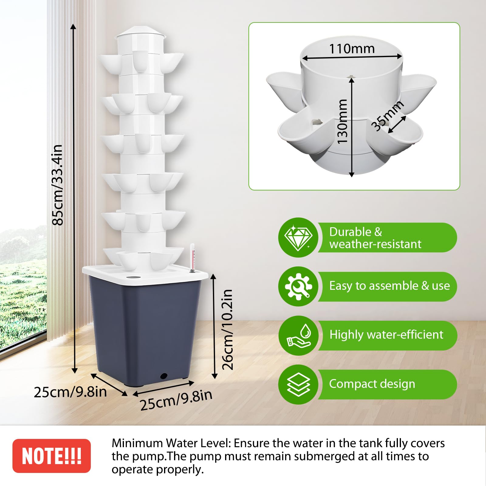 Sistema de Cultivo Hidropónico de 30 Cápsulas, Torre hidropónica 6 niveles, para hierbas, frutas y verduras, kit de cultivo aeropónico con depósito de agua 10l, Suministros Hidropónicos de Bricolaje