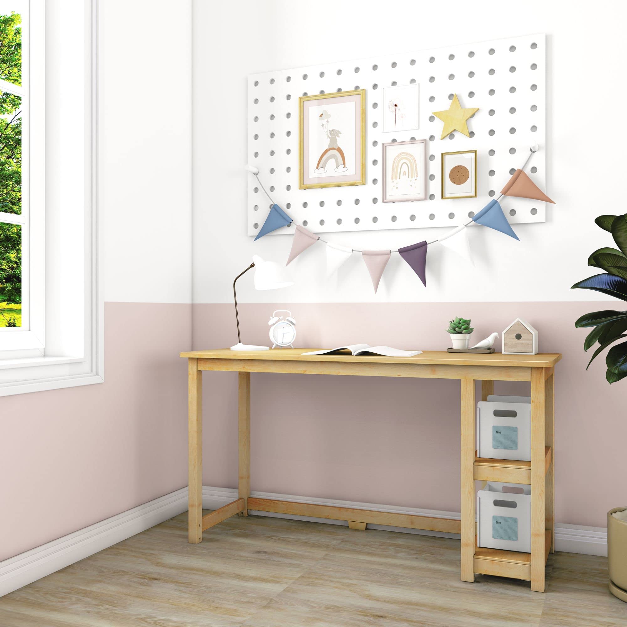Amazon.co.jp: Max & Lily 木製デスク 棚付き 55インチ ナチュラル