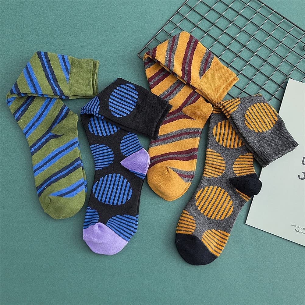 4 Pares de Calcetines hasta la Rodilla y Pantorrilla de Tubo Medio y Alto Calcetines a Rayas Street Fashion Calcetines de Moda (Color : As Shown(4 Pairs), Size : One Size)