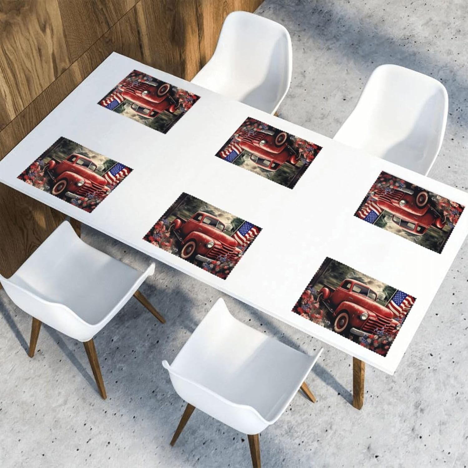Placemats Set of 6 Washable Placemats for Dining Table 12x18 Inch Heat Resistant Place Mats 4th of July Patriotic Old Red Truck Non-Slip Table Mats for Kitchen Weddings Party Decor Indoor/Outdoor
