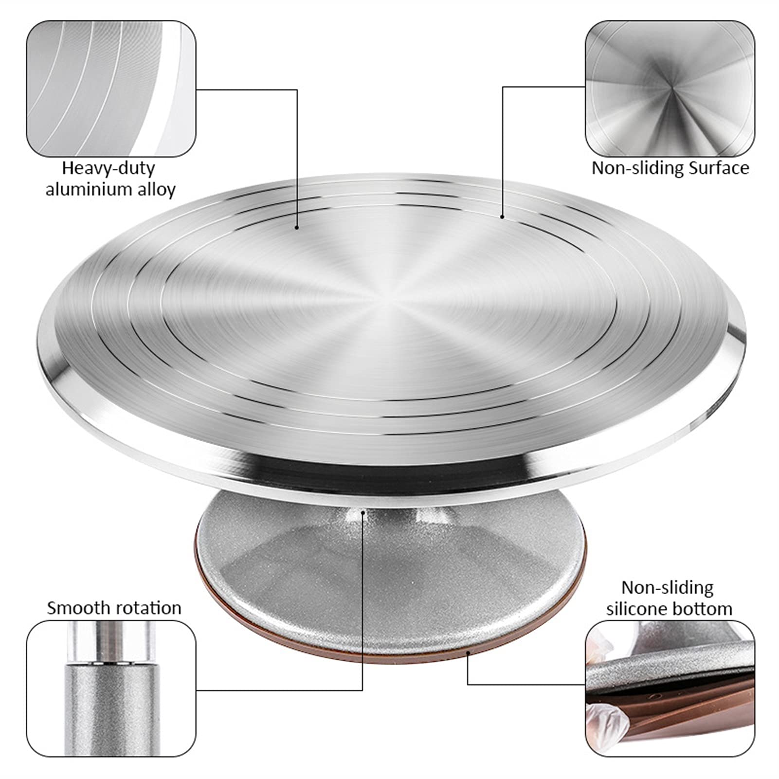 Tortenplatte Drehbar 6 teile / satz Drehteller Kuchen Dekoration Zubehör Set rotierende Kuchenständer Werkzeuge Metall Edelstahl Gebäck Spatelschaber Kuchen dekorieren Verbrauchsmaterial Kit