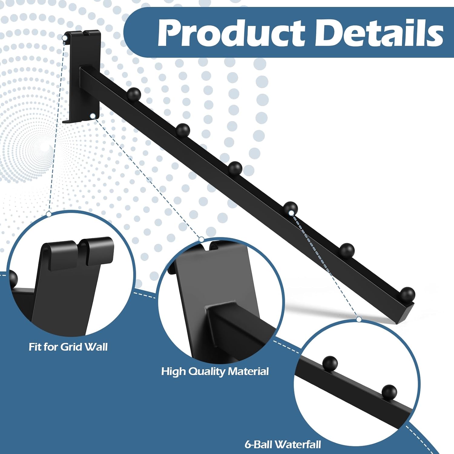 Polmart Gridwall/Grid Panel & Wire Wall Waterfall Hooks - 6-Ball Gridwall/Grid Panel Hangers for Retail Shop & Trade Show Display (8-Pack)