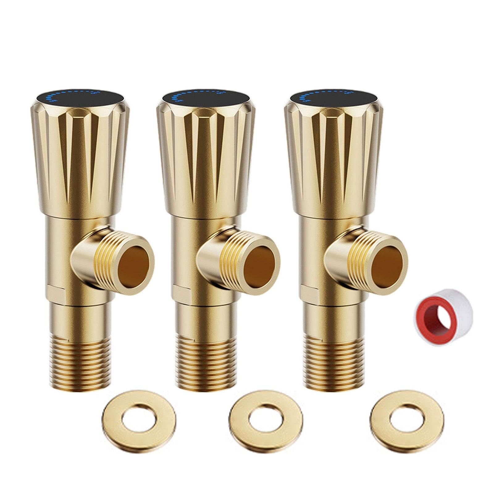 Woedpez Three Copper Colored Strong Anti Leak Angles Valves Triangle High Pressure Resistant Angles For Bathroom Plumbing Fixtures Strong Leak Proof Stop