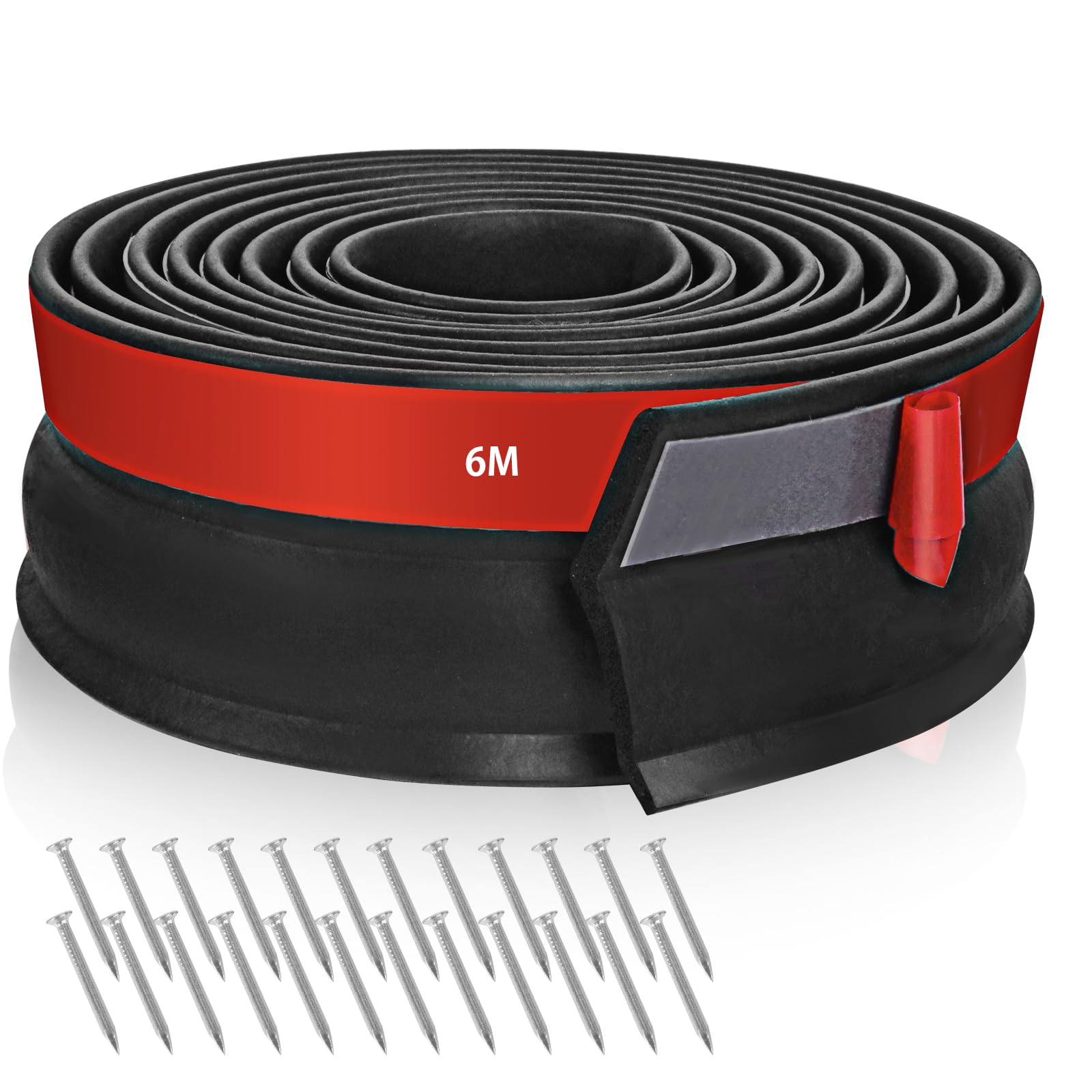 Garage Door Seal 6m Universal Garage Door Seal Strip with Nails for Weather and Dust Protection, Black