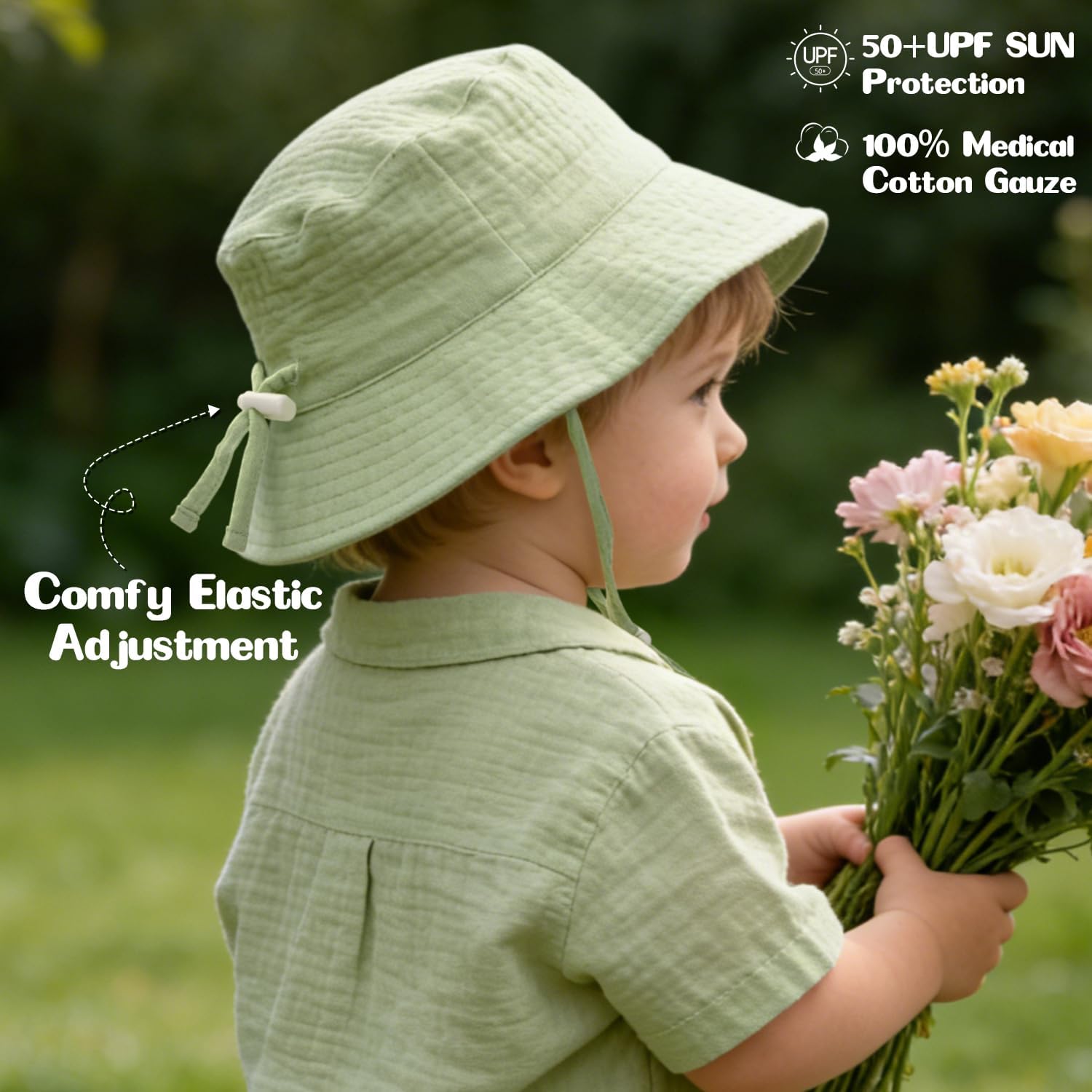 Baby Sun Hat Infant Toddler Summer Bucket Hat, Medical Cotton Yarn Sun Hats for Baby Boys Girls