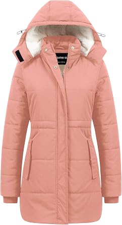 CREATMO US Womens Thicken Sherpa Winter Coat Puffy Warm Snow Jacket With Removable Hood