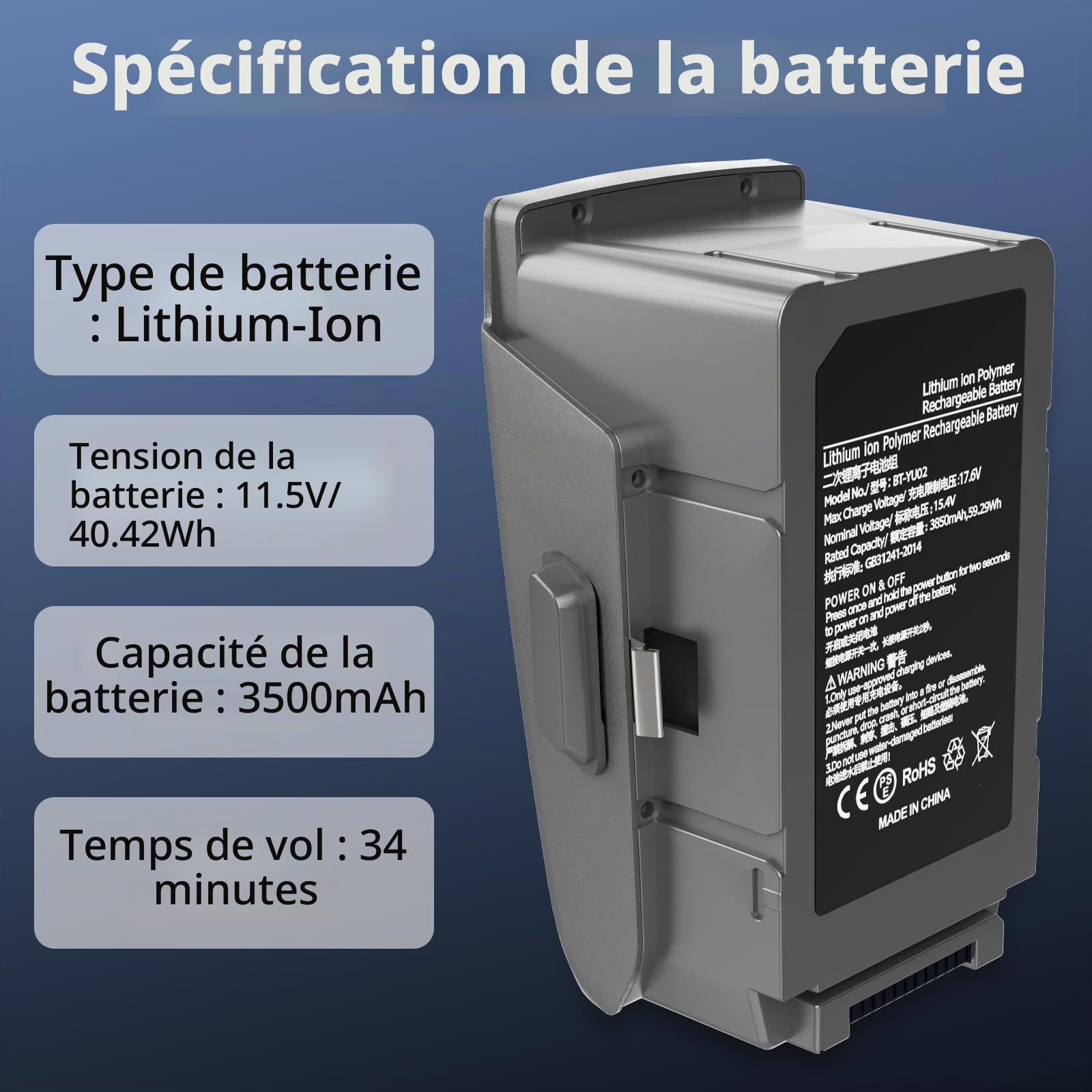 Mavic Air 2S Batterie intelligente 3500 mAh 11,5 V pour DJI Mavic Air 2S, 34 minutes Max Flight Time Batterie pour drone DJI Mavic Air 2