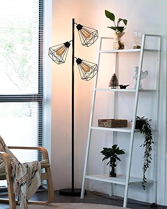 Homesake Industrial Tree Floor Lamps, Standing Lamp with 3 Adjustable Hanging Diamond Cage Shades, 62