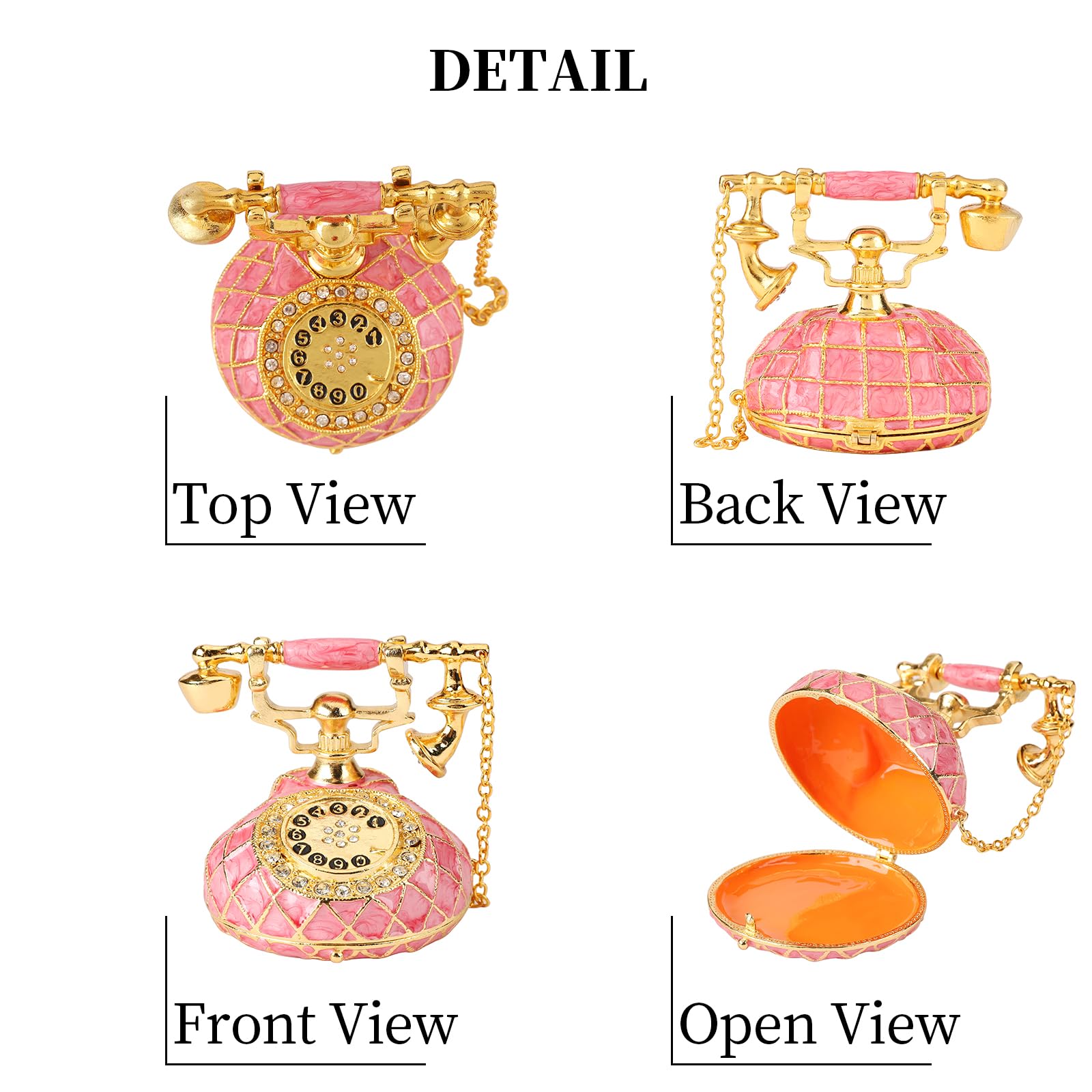 QIFU Hand Painted Small Pink Telephone Figurine Trinket Box Hinged Unique Gift for Family
