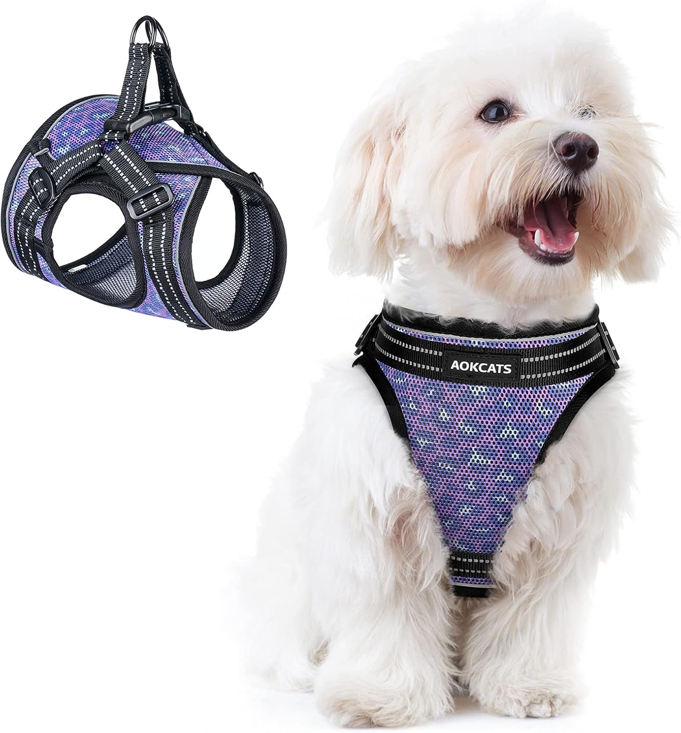 AOKCATS Small Dog Harness, Soft Adjustable Puppy Harness No Pull No Choke Dog Vest Harness Reflective Comfort Padded for Small Medium Dog Walking