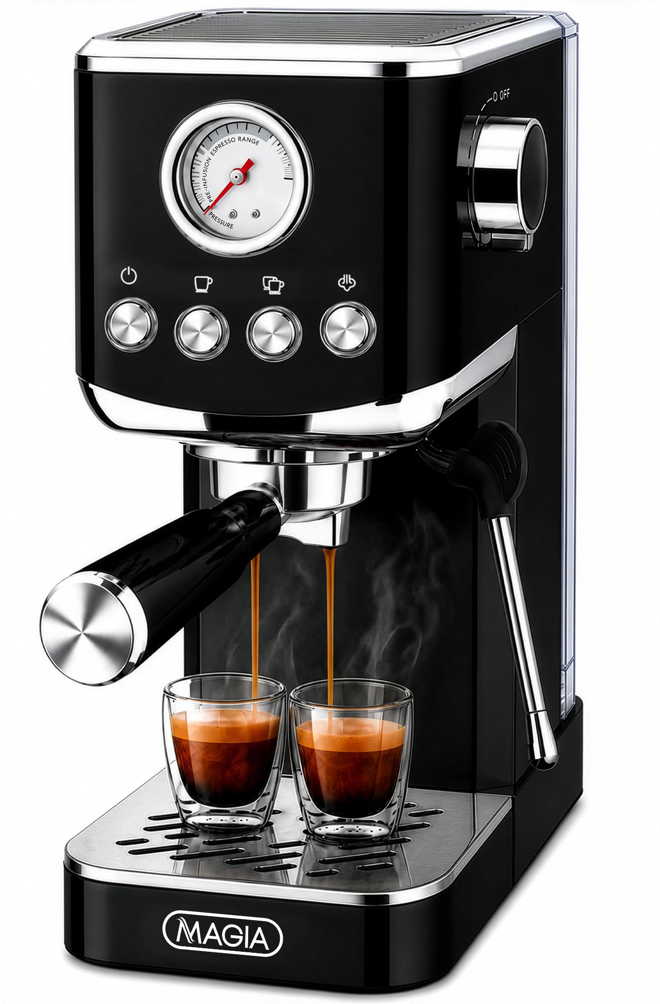 Zulay Kitchen Magia Compact Espresso Machine – 20 Bar Coffee Maker with Milk Frother Steam Wand, Latte &amp; Cappuccino Maker, 1350W Fast Heating, 40oz Removable Water Tank, Stainless Steel – Black