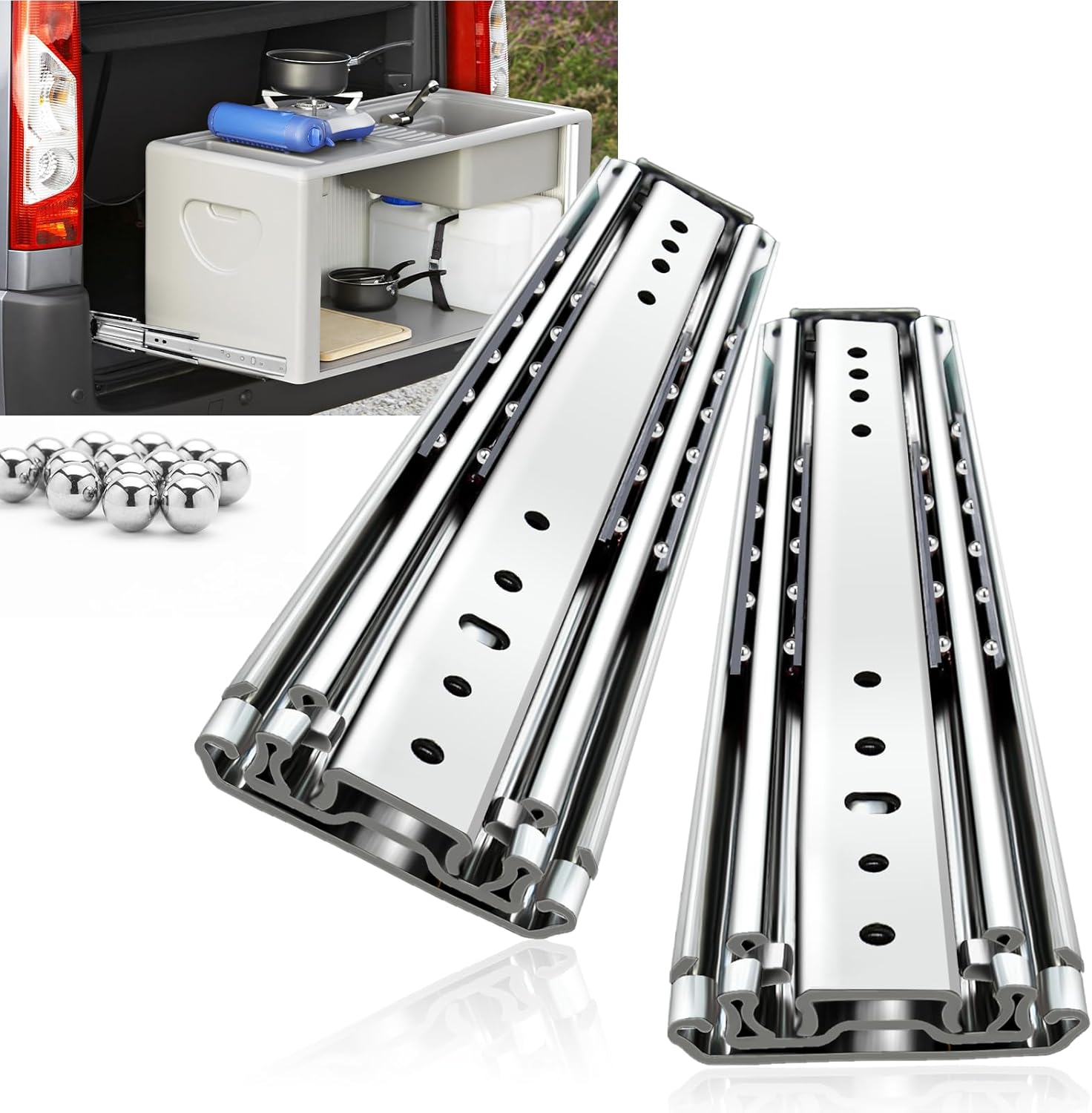 YENUO Heavy Duty Drawer Slides 12 14 16 18 20 22 24 26 28 30 32 34 36 38 40 44 48 52 56 60 Inch Full Extension Side Mount Ball Bearing Long Rails Track Guide Glides Runners Load 420 Lbs 1 Pair Load:500 lb (No lock) -W:76mm 30 Inch