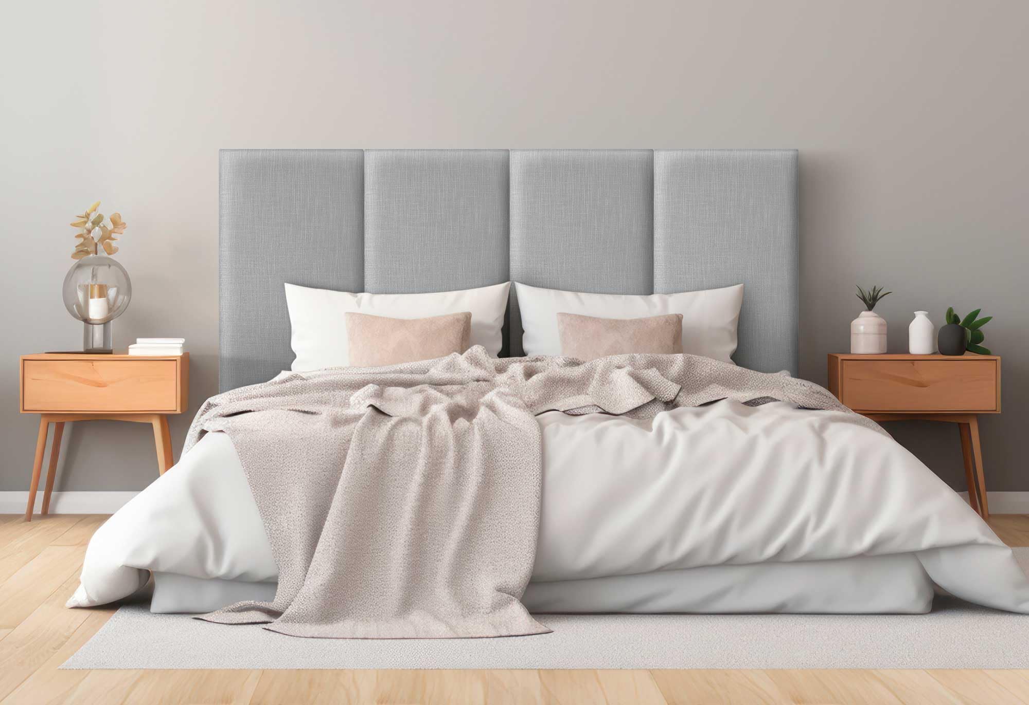 DHOME Cabecero Tapizado Lino Natural Liso Antimanchas Diseño Modular Vertical Autoadhesivo Cabezal Cama Dormitorio Acolchado (Gris Claro, 135cm, Altura 80cm, x3)