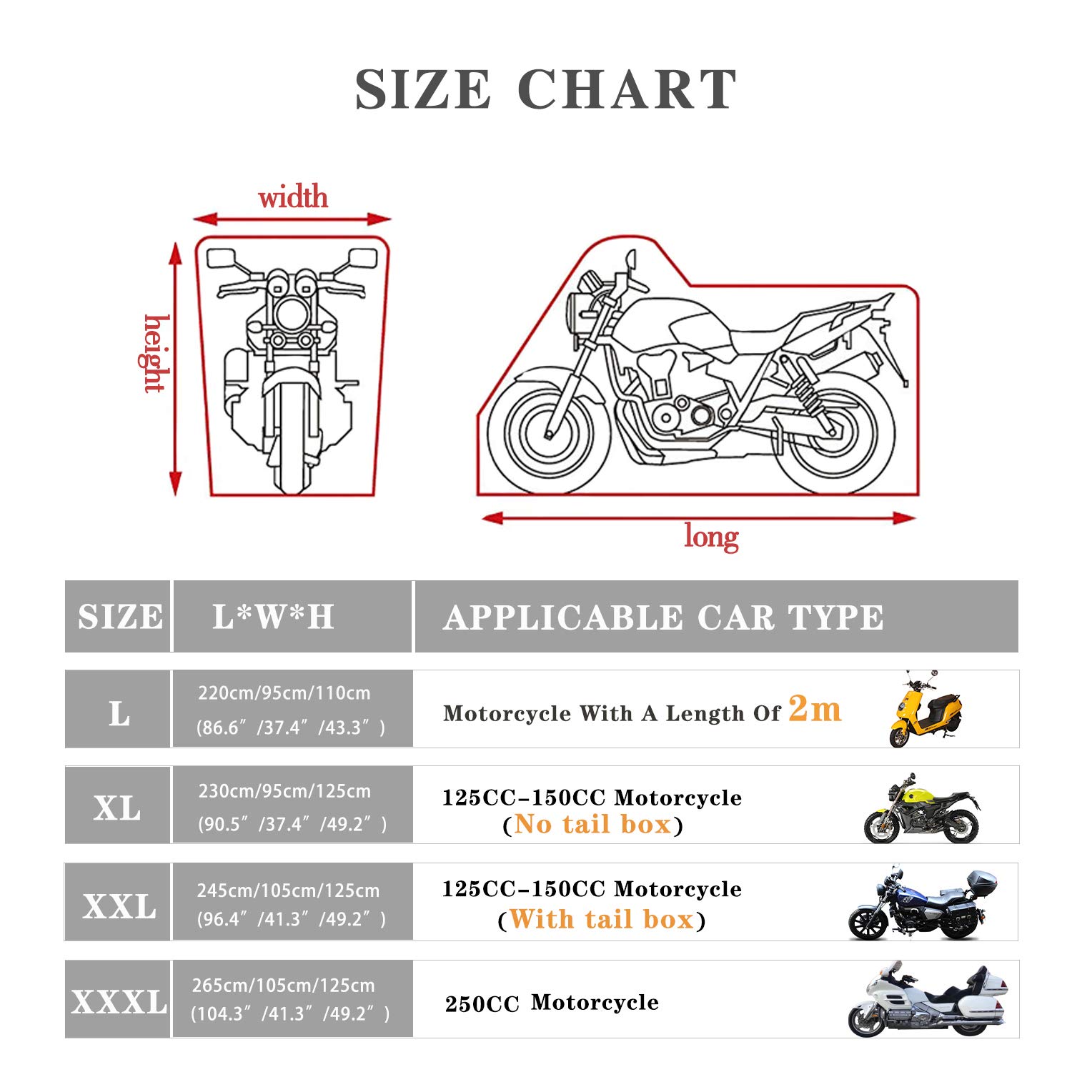 Ergocar Housse Protection pour Moto Exterieur Etanche Bâche Moto 300D Épaissir Housse de Protection UV en Polyester pour Moto Scooter, L (86.6" x 37.4" x 43.3")