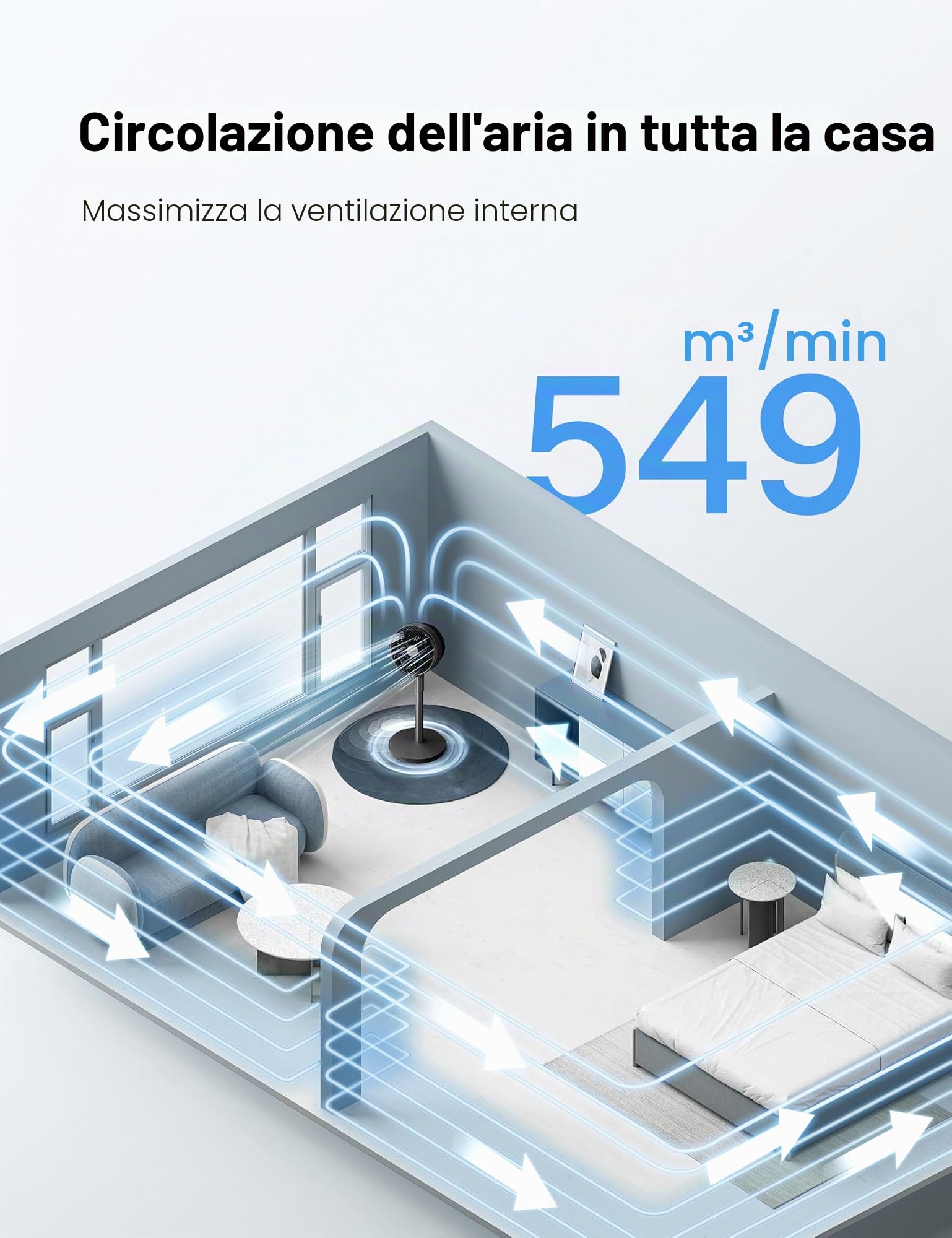 PELONIS Ventilatore a Colonna Altezza Regolabile 4 Livelli, Ultra Silenzioso con Oscillazione 90° & 3 Velocità per Camera, Ufficio