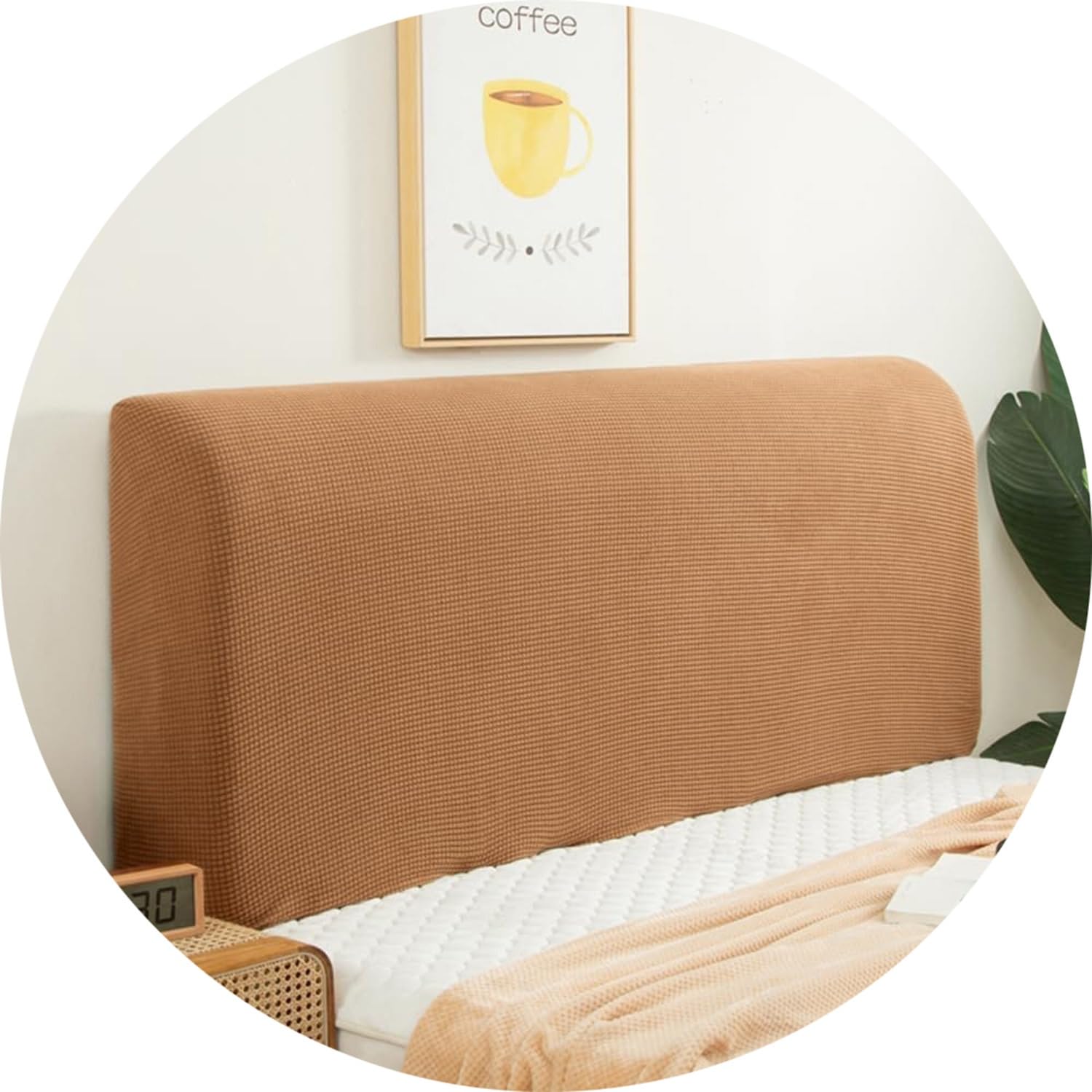 QOEUIUJ Headboard Cover for Full Queen Cal King Size Bed, Polar fleeceDustproof Head Board Wrap, Stretch All-Inclusive Bed Head Protector Cover Modern Bedroom Decoration(Camel,67-75in (170-190cm))