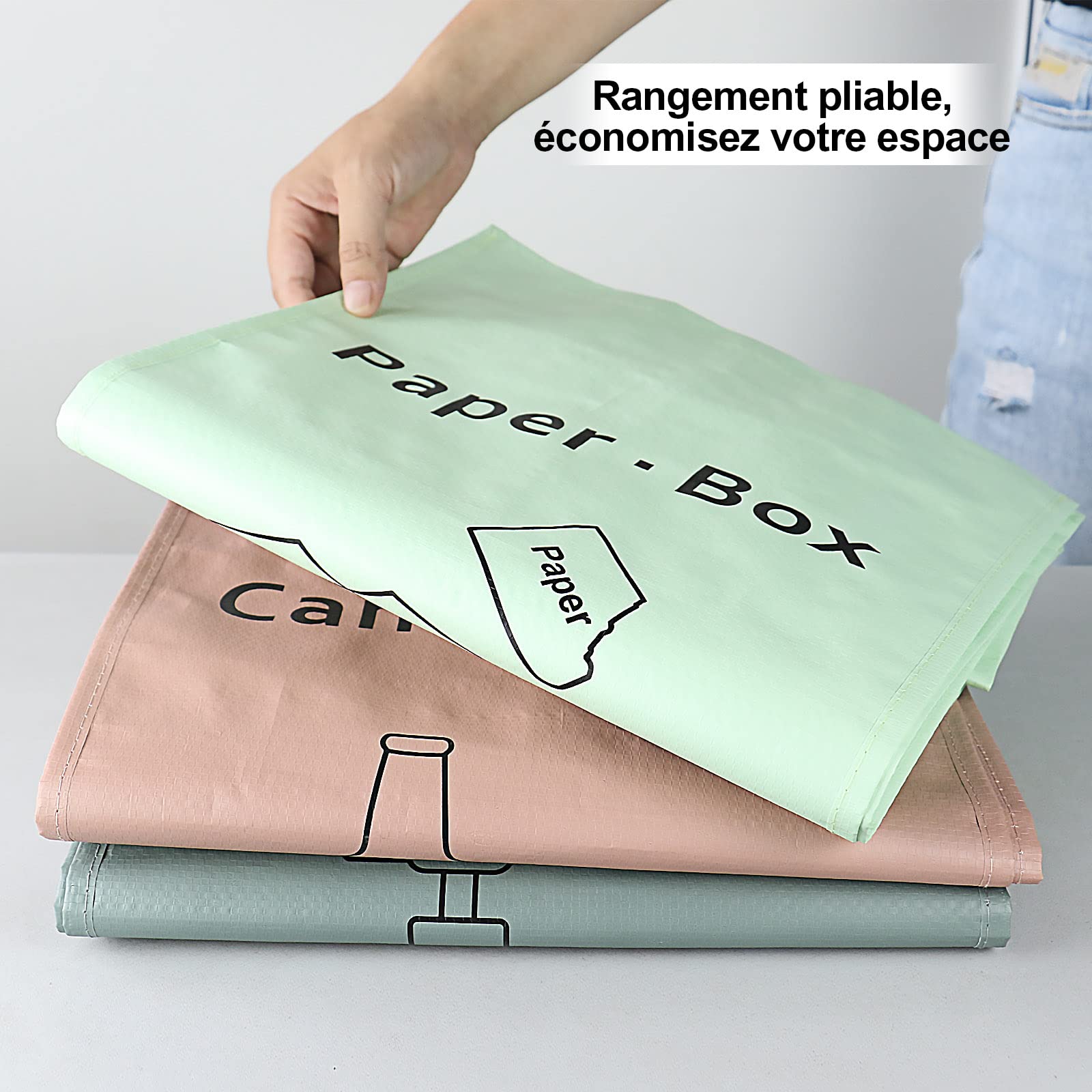 BOMEI PACK Lot de 3 Bacs de Déchets Trieur à Déchets pour Recyclage Rose Gris Vert Poubelle Extérieur Intérieur Papier Verre Plastique
