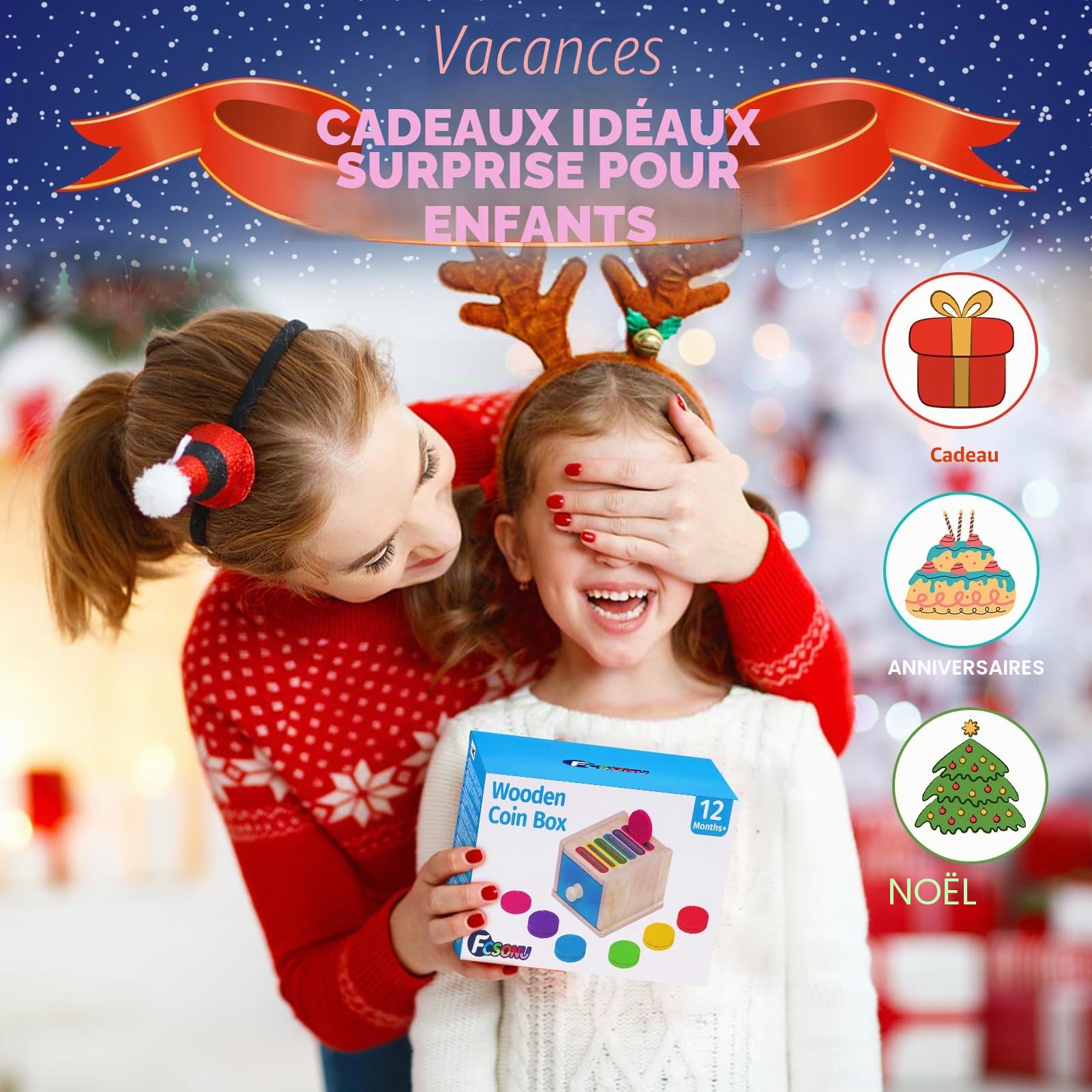 FCSONU Jouet Bebe 1 2 3 Ans, Jeux Enfants 1 2 3 Ans, Jeux Montessori 2 1 3 Ans, Jeux Educatif 2 Ans Apprendre Les Couleurs, Cadeau Fille Garçon 1 2 Ans Anniversaire & Cadeaux Noel