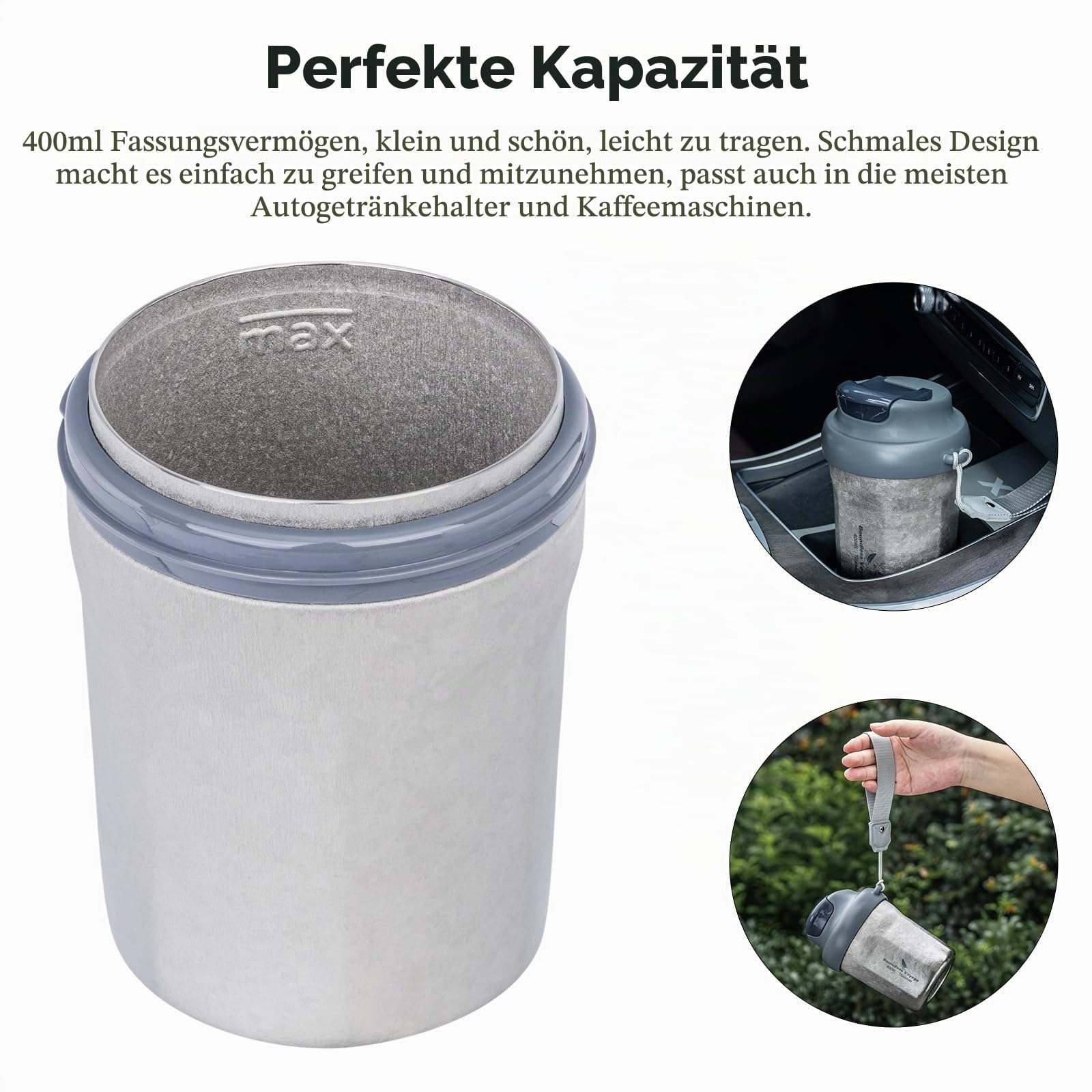 iBasingo 400ml Titan Vakuumbecher Isolierter Kaffeebecher Reise Becher mit Schiebe Deckel Doppelte Wand Thermos Cup Auto Kaffee Tumbler für die Aufbewahrung von Heiß/Eis Wasser Tee Bier Ti3236D