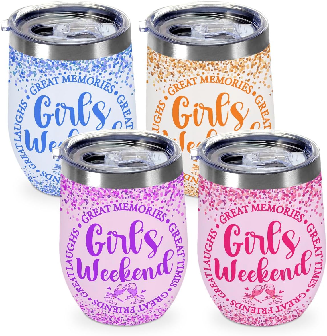 Girls Weekend Gifts Set of 4?Friends Wine Tumbler Vacuum Insulated Travel Tumbler Cup for Coffee, Wine, Cocktails Christmas Birthday Girls Weekend Travel Gifts for Women Sister Best Friend