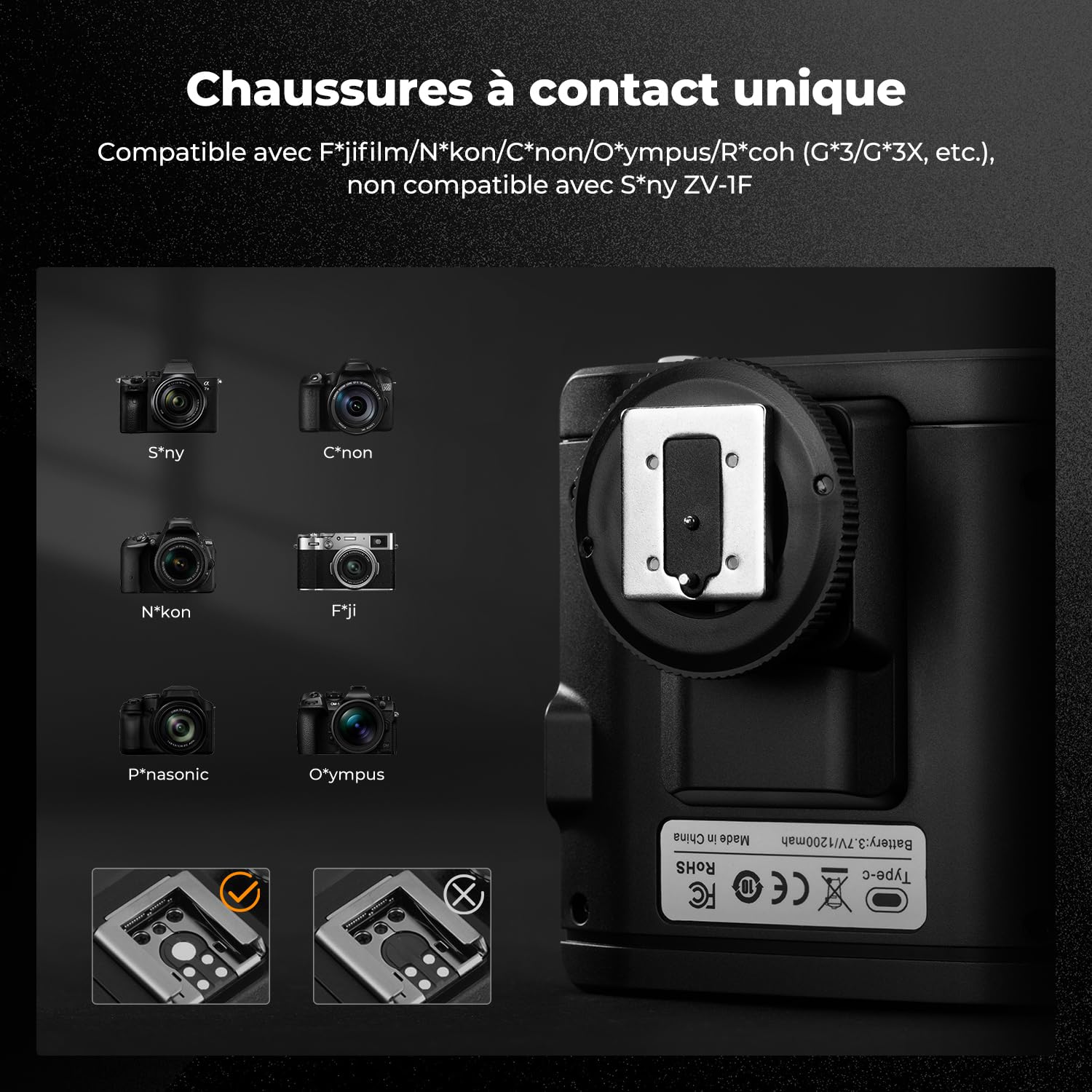 K&F CONCEPT Mini Flash Speedlite GN12 pour Canon Nikon Fuji | Batterie 2000mAh, 8 niveaux puissance, mode S1/S2, diffuseur inclus, photographie reflex, KFM01