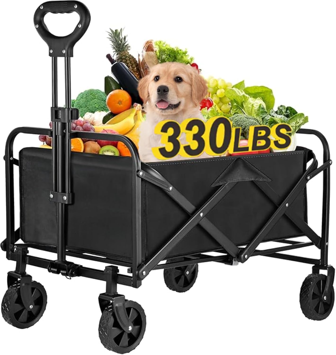 Collapsible Wagon with Wheels，Large Capacity Utility Wagons Carts Heavy, Wagons Carts Foldable, Adjustable Telescopic Handle, Foldable Wagon- Ideal for Camping, Shopping, Outdoors