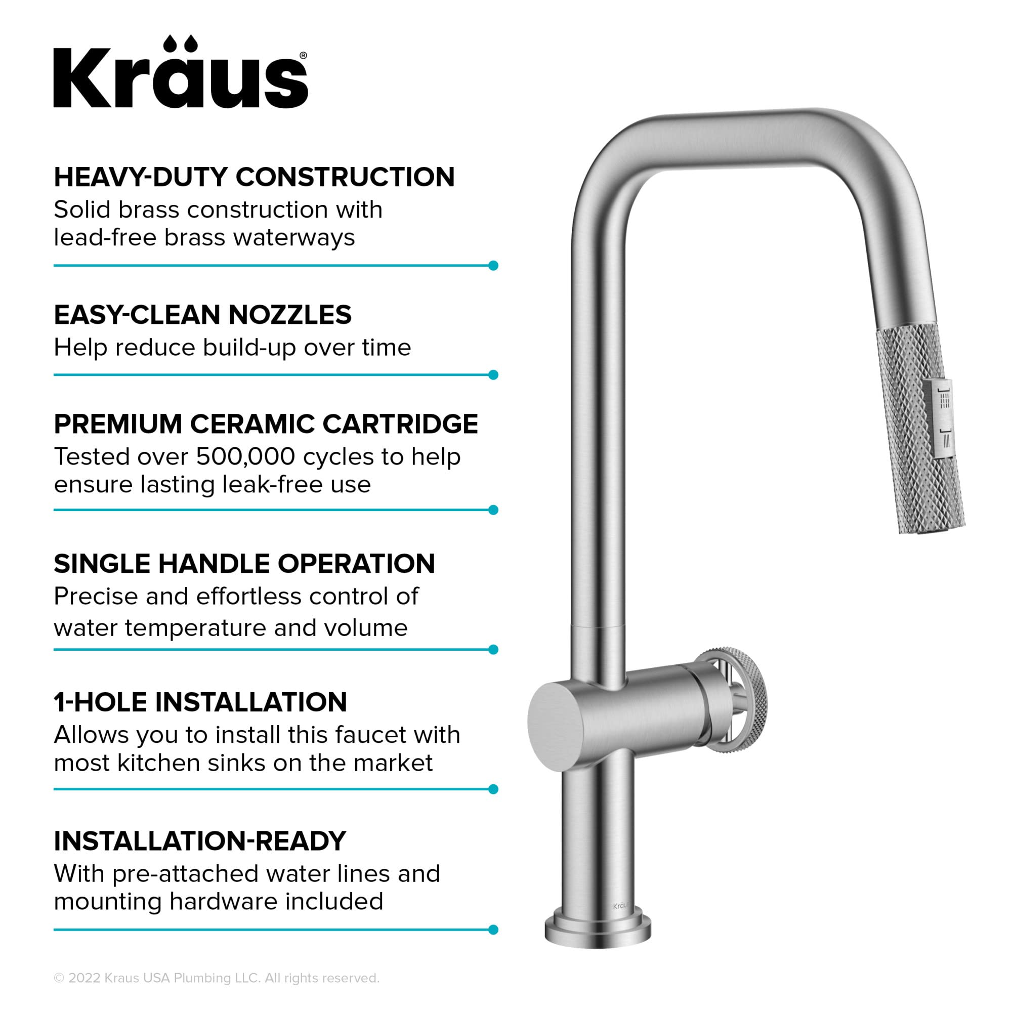 KRAUS Urbix Industrial Pull-Down Single Handle Kitchen Faucet in Black Stainless Steel, KPF-3126SB