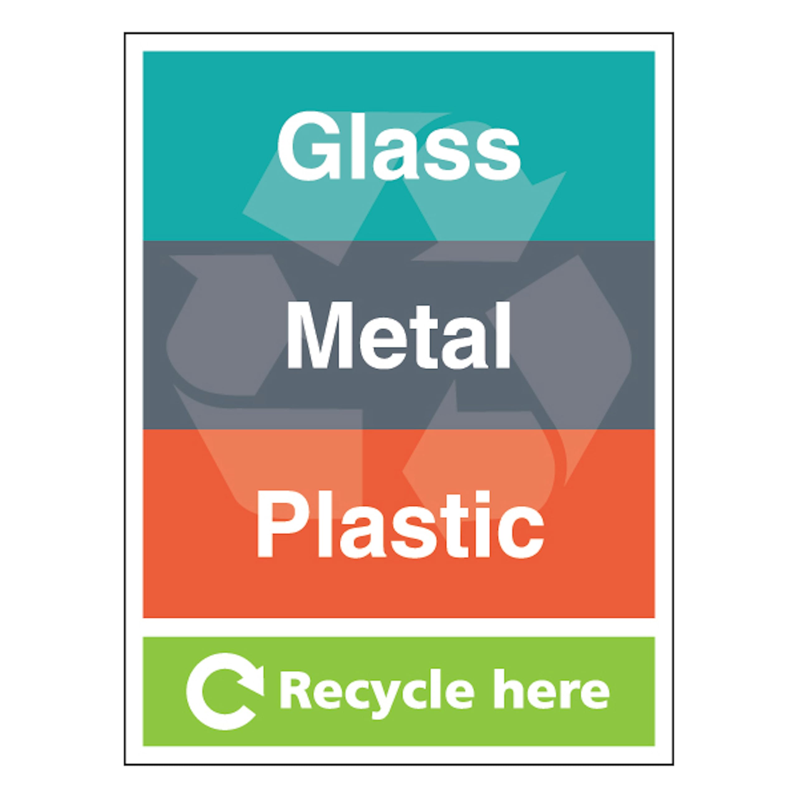 Glass/Metal/Plastic - Recycle Here 300 x 400mm - 1mm Rigid Plastic