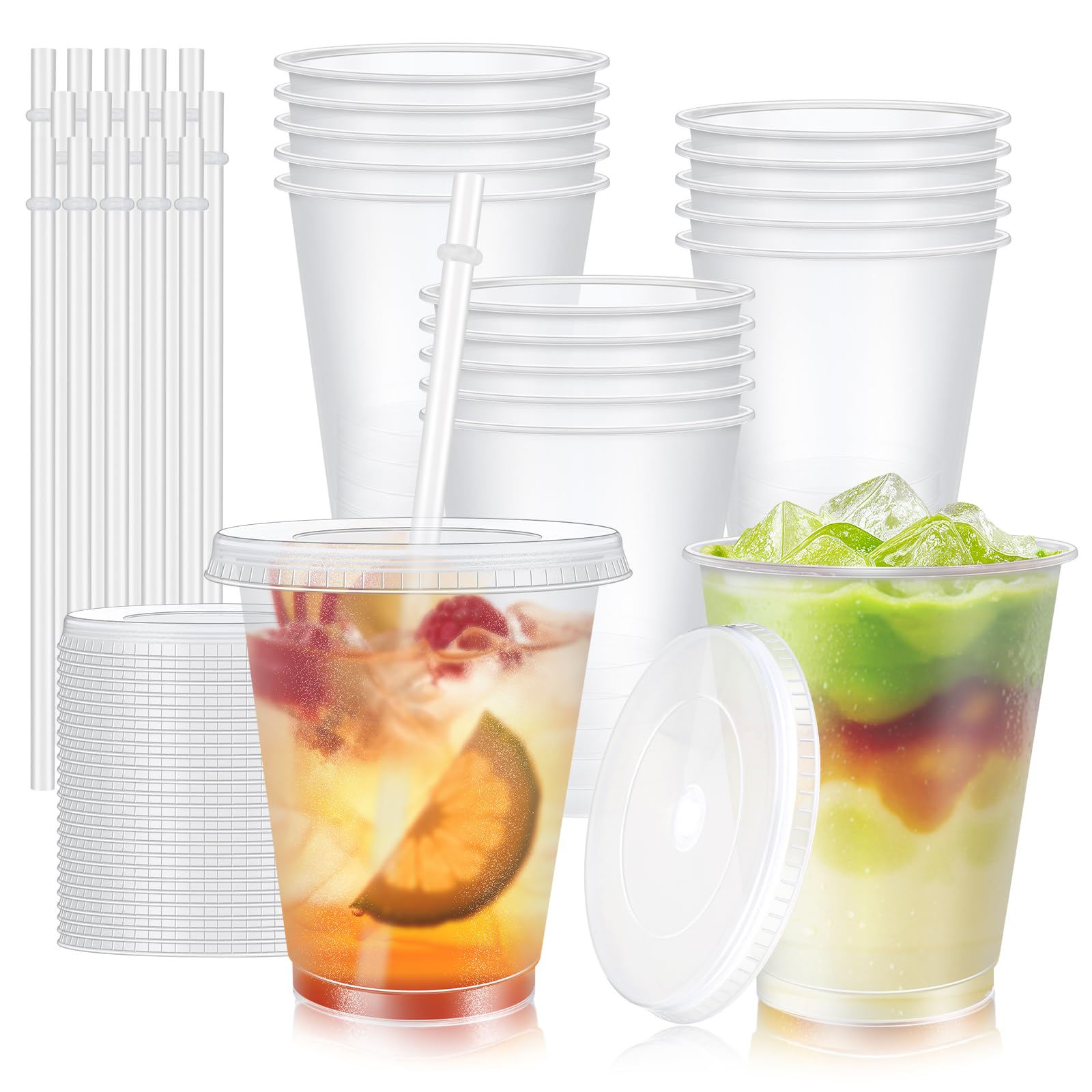 ALEXPRE 15PCS Reusable Plastic Cups with Lids and Straws, Slushie Cup