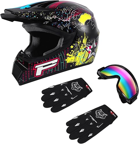 Casco de motocross, casco de cara completa para motocicleta todoterreno con guantes unisex para adultos, aprobado por DOT  FMVSS 218 (negro, S)