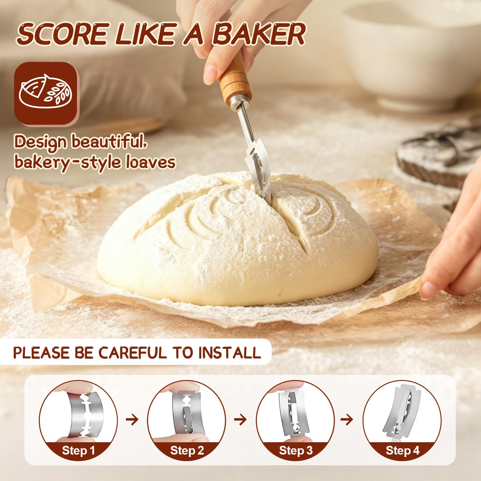 Banneton - Kit de iniciación de masa madre, juego de cestas a prueba de pan, cesta redonda de 23 cm, ratán natural, accesorios completos para hacer pan con tarro de inicio, batidor de masa y