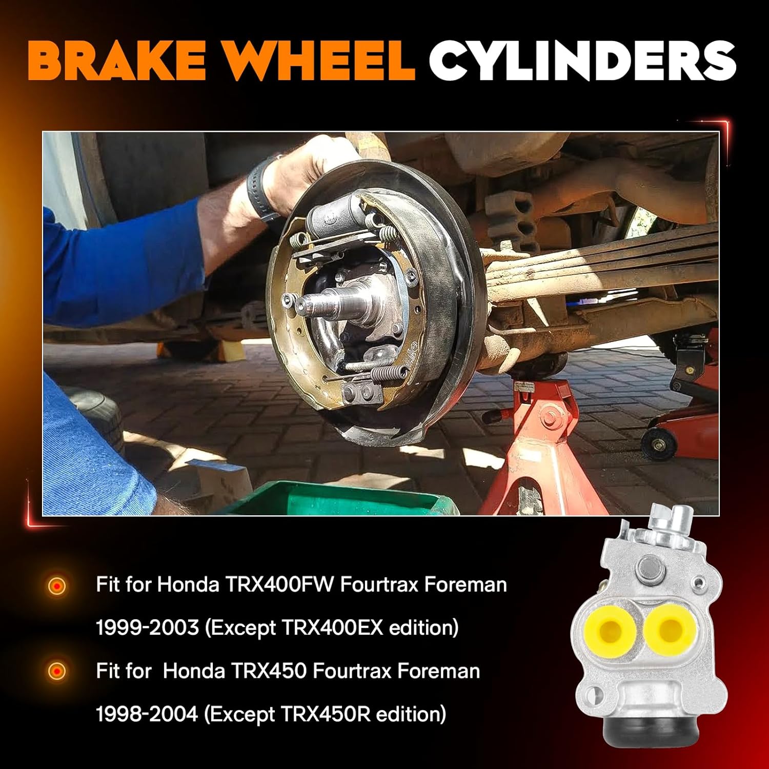 Front Left or Right Brake Wheel Cylinders Shoes Kit All 4 for Honda TRX400 FW Fourtrax Foreman/TRX450 Fourtrax Foreman 1998-2004, Replace for 45330-HN0-A01 45370-HN0-A01 45310-HN0-A01 45350-HN0-A01