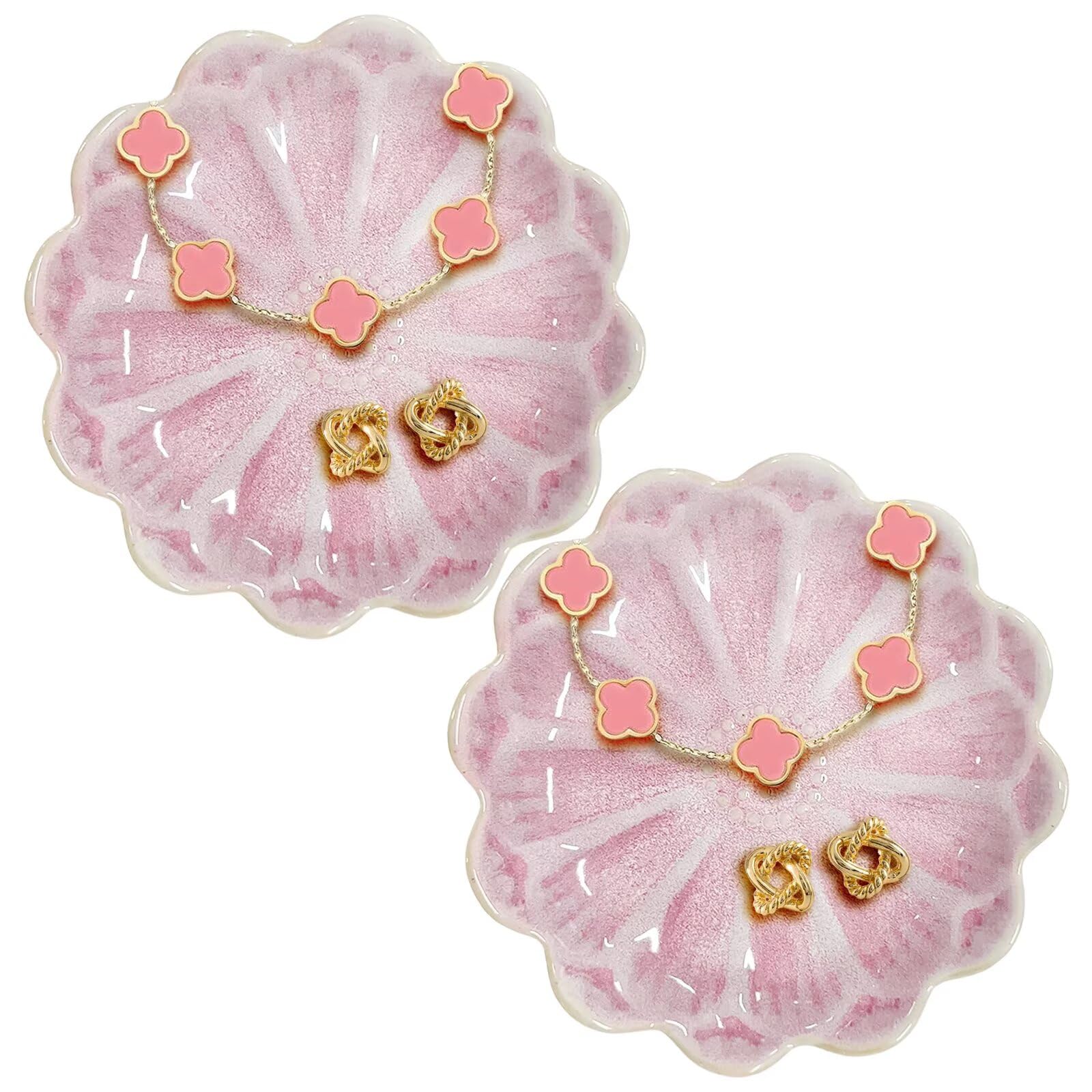 Lotus Ceramic Jewelry Tray, Small Trinket Jewelry Ring Holder Organizing Dish, for Parents Daughter Friends Sister, Birthday Gifts for Women, Pink