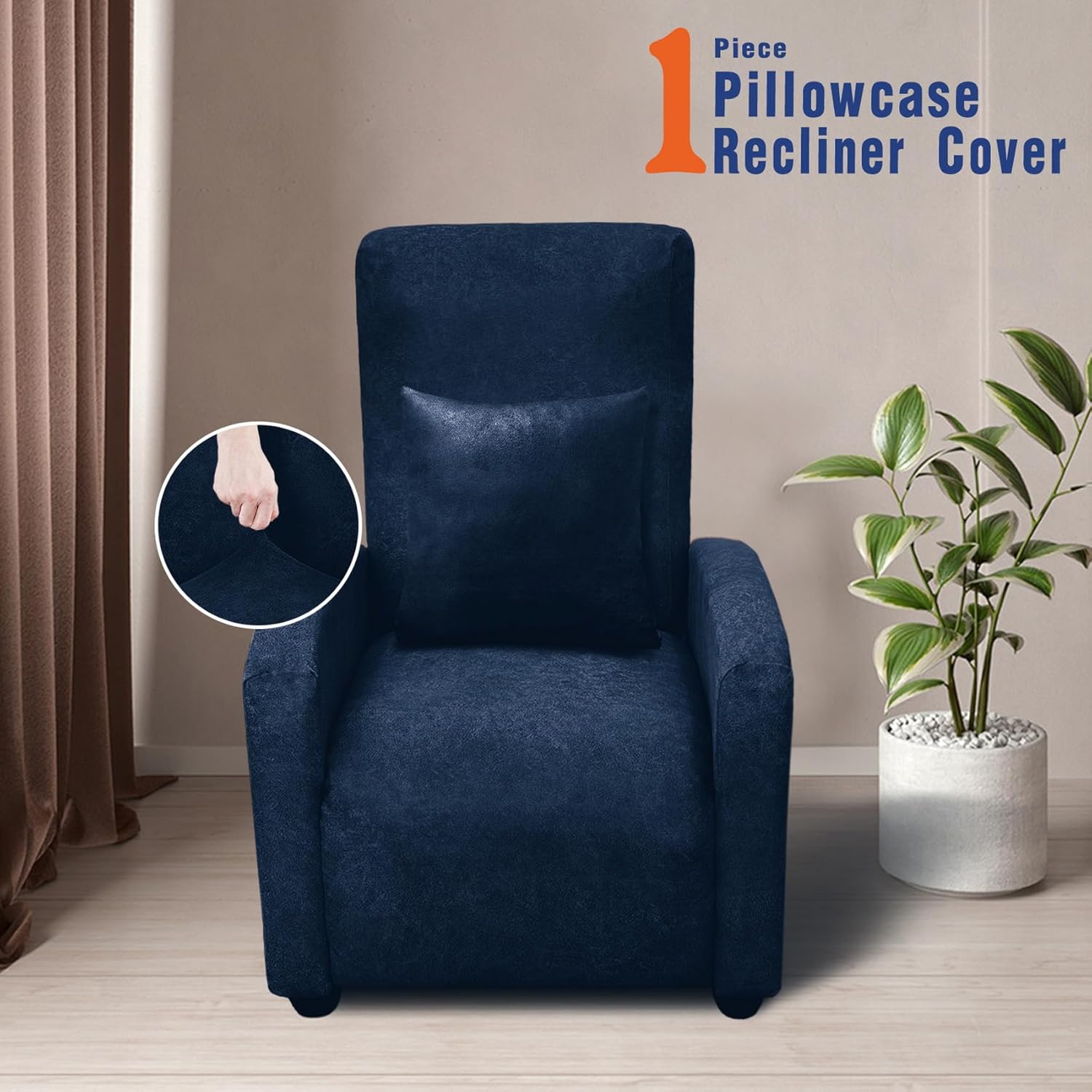 WdFour Leather-Like 4-Pieces Recliner Chair Covers Specifically for Small Adjustable Reclining Chair with 1 PC Pillowcase, Slipcover Recliner Couch Cover for Kids Dogs Pets,Navy Blue