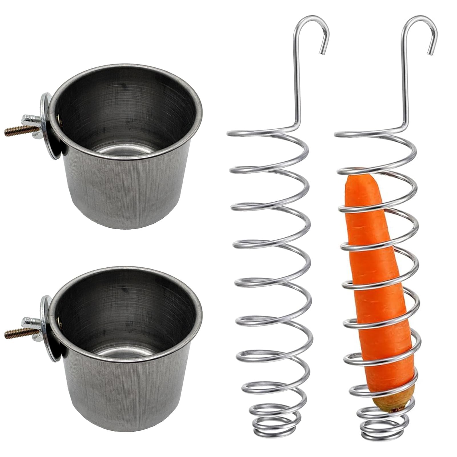 Treats Millet Spray, Convenient Feeding Accessories for Small Birds, Set of Two Feeders and Two Treat Holders,Fruit and Vegetable Holders for Parakeet Cockatiel Cage Feeding, Silver