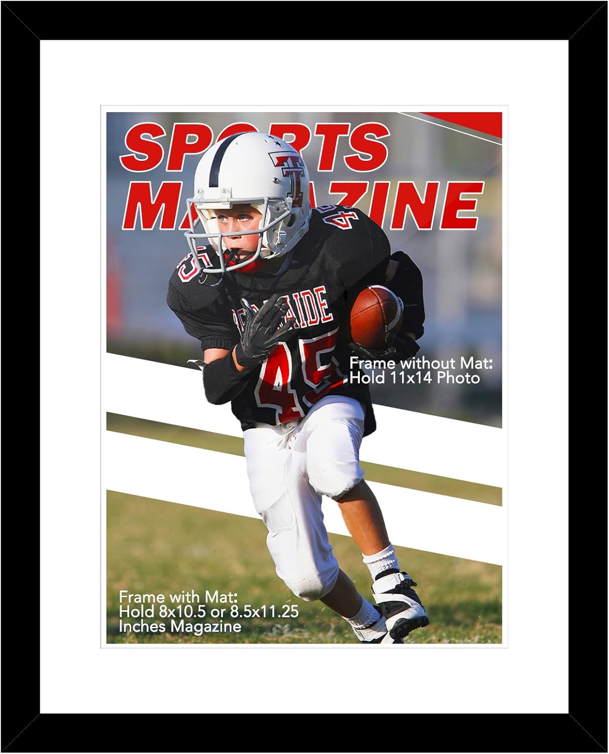 OMISHE 4 Pack Sports Magazine Frames, Fit 8.0x10.5 or 8.5x11.25 inch Magazine Display, Magazine Frames for Wall, Black, White Mat