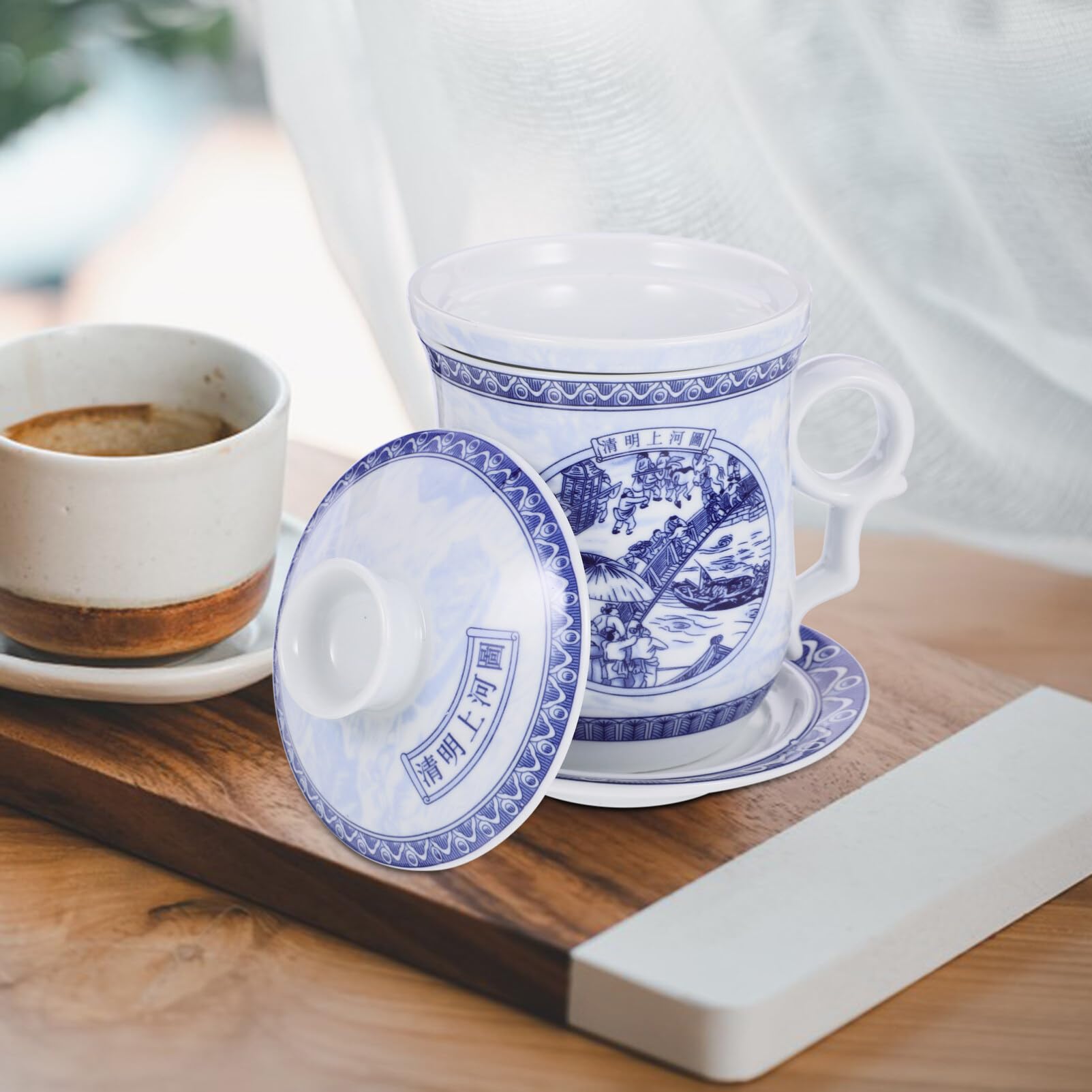 LABRIMP 1ensemble Tasse à Thé Céramique Chinoise Avec Infuseur Et Couvercle Design Rétro Pour Bureau Et Réunions Familiales Pratique Et Décoratif