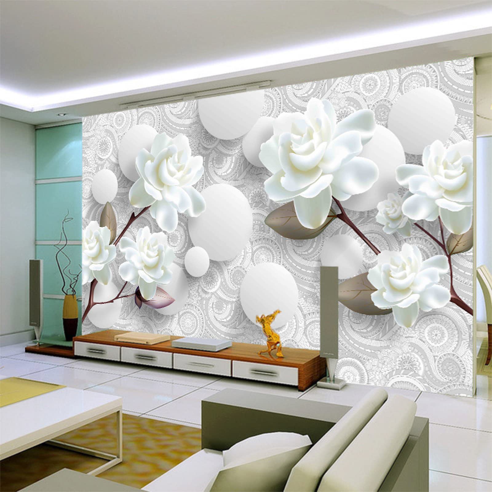 Photo Wallpaper Yellow Light - White Lilies On Background With Swirl Effect 92038