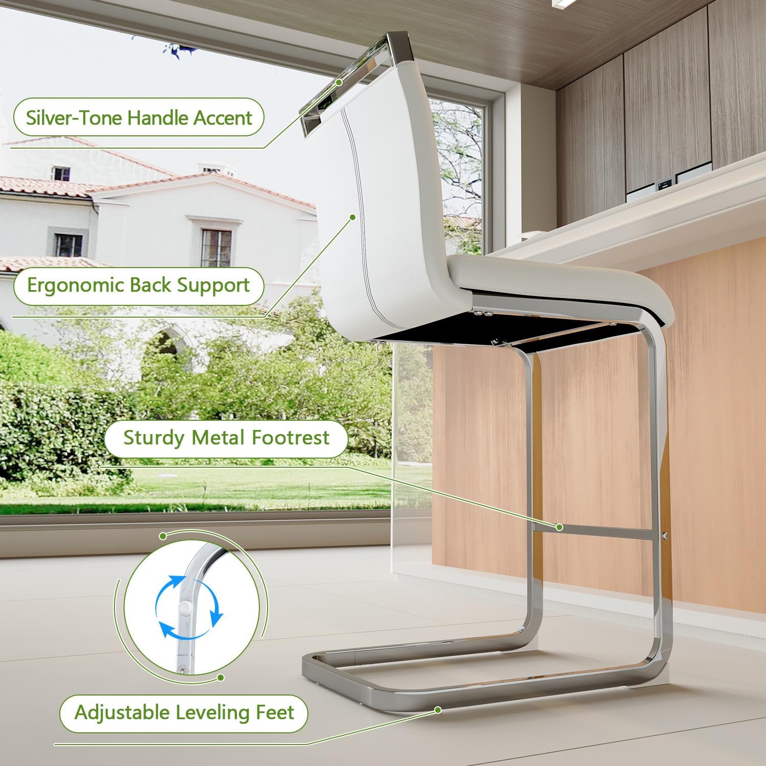Counter Height Bar Stools Set of 4 - White Bar Stools for Kitchen Island,25'' Counter Stool with Leather Upholstered Seat,Metal Kitchen Island Chairs Ideal for Bar,Pub,Coffee Shop