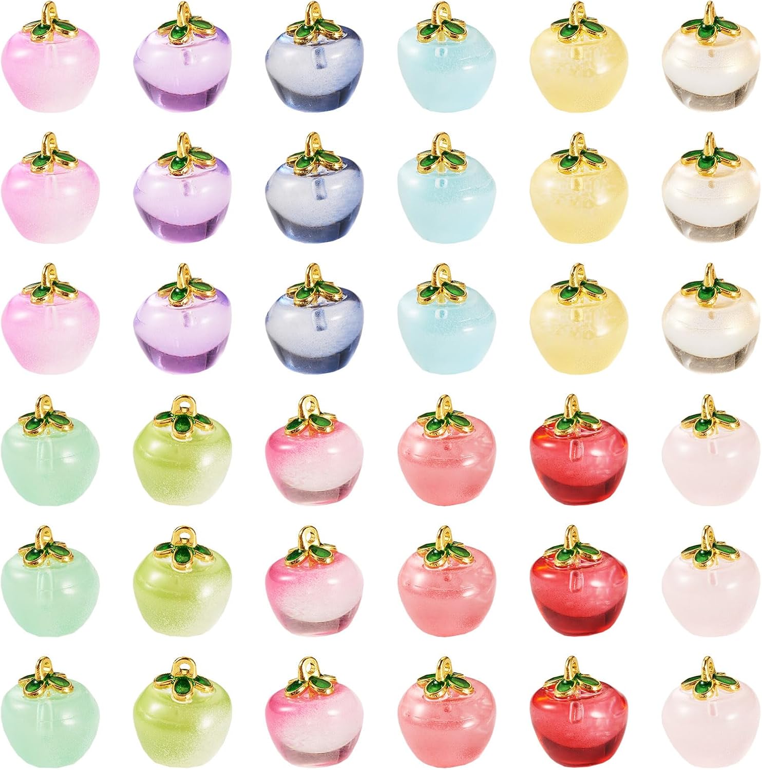 Glass Fruit Charms Colorful Crystal Fruit with Enamel Leaf Charms Handmade 3D Fruits Dangle Pendants Cute Fruits Hang Ornament for DIY Crafts Earring Necklace Keychain Jewelry Making - Image 7