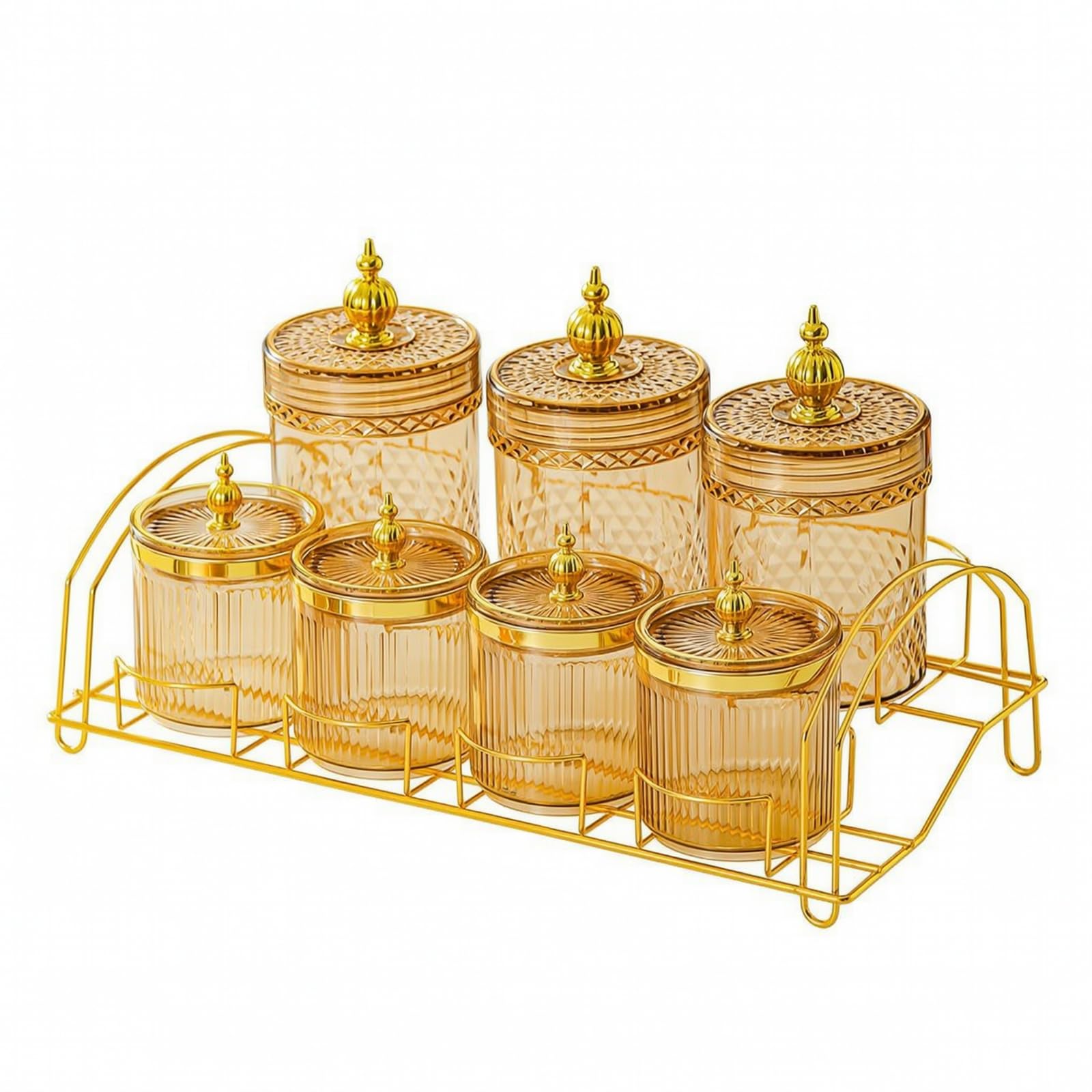 Tarros Herméticos con Estan Ahorran Espacio Plástico con Organizador Recipiens Tapa Hermética para Encimera, Cocina, Amber, Plum Blossom