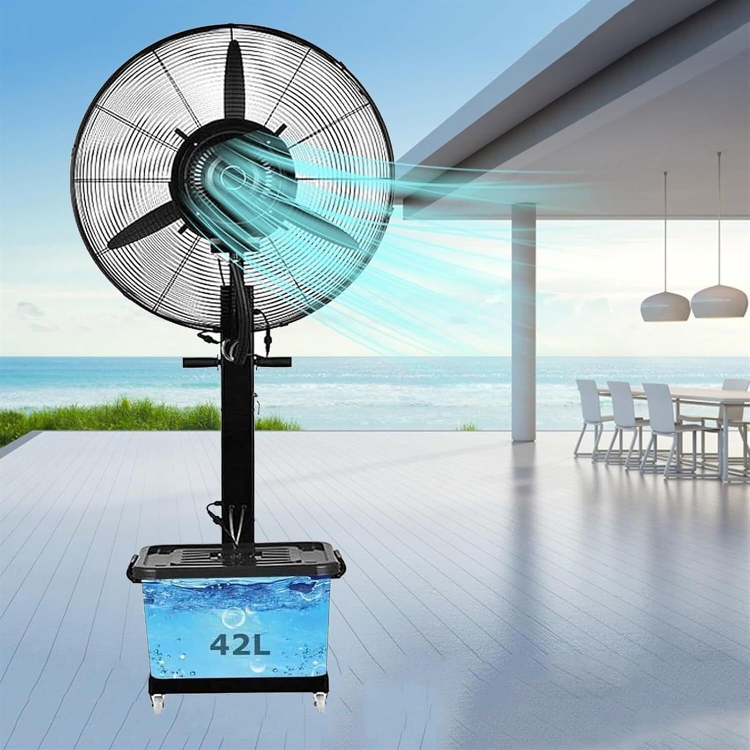 26in Home 320W Industrial Outdoor Misting Pedestal Fan High Velocity Oscillating Fan With 3 Speed Moving Standing Fans W/Standalone Misters Tank Easy To Clean Space Cooling(380W/30in)