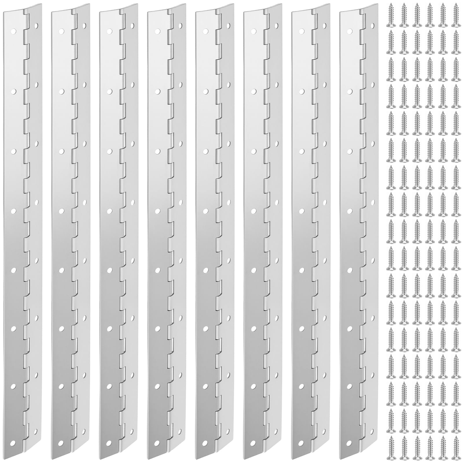 Kohand Silver 8 Pack 38Cm Piano Hinge, Stainless Steel Continuous Hinge With Screws, Long Hinges For Pianos, Cabinet Doors, Large Windows