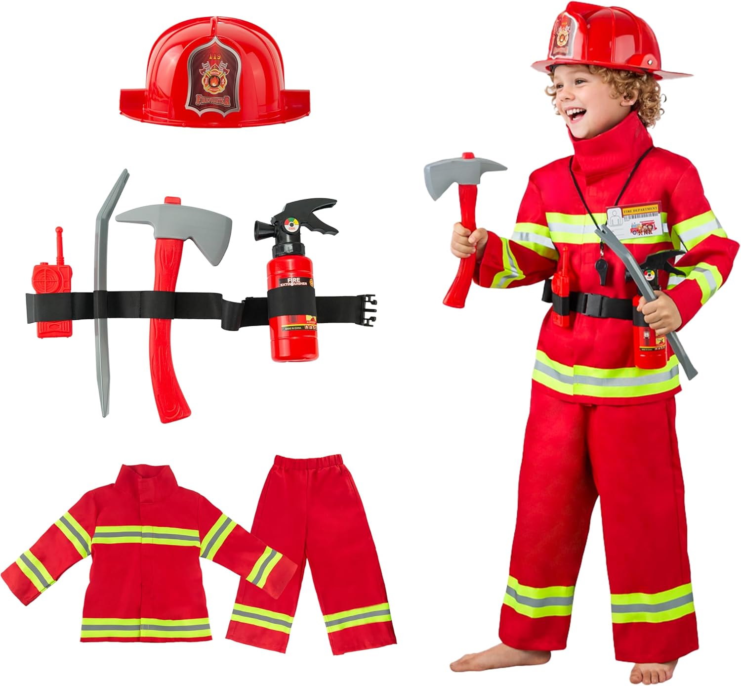 Seawhisper Toddler Fireman Costume Firefighter Costume Kids Halloween Outfit Boys Girls 2T-6 3T